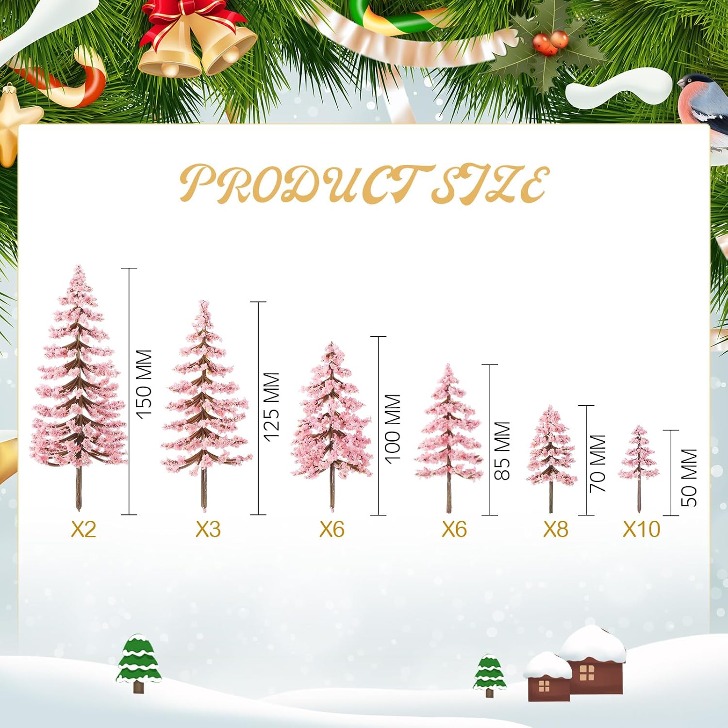 Skylety 35 Pieces Model Trees 1.2-6.3 Inch Mixed Miniature Trees Diorama Supplies Fake Plants Train Scenery Landscape Christmas Village Architecture DIY Crafts(Pink,Cedar)