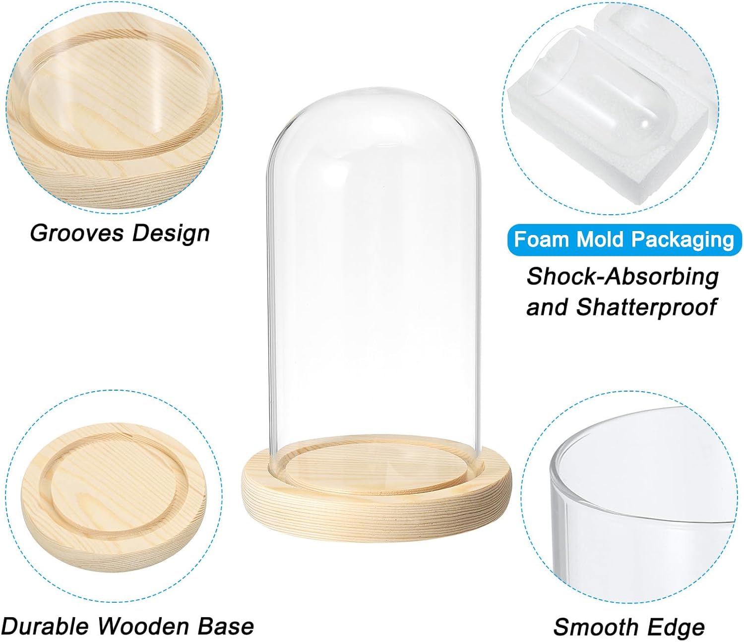 PATIKIL 5.9"x3.1" Clear Cloche Glass Dome, Glass Bell Jar Display Case Tabletop Centerpiece with Wooden Base for Plants Home Decor