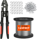 Sanuke Wire Rope Crimp Kit with 165ft 1/16 304 Stainless Steel Cable 7x7 Strand Core, 100PCS 1/16'' Aluminum Crimp Loop Sleeves and 25PCS M2 Wire Rope Stainless Steel Thimble