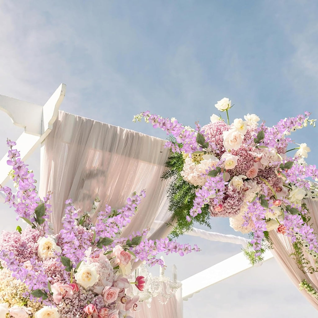 Purple Long Stem Delphinium Artificial Flower 6pcs Fake Larkspur Artificial Flowers 35.43''Silk Flower for Tall Vase Floral Arrangement Wedding Centerpieces Home Garden Party Decor(Purple)