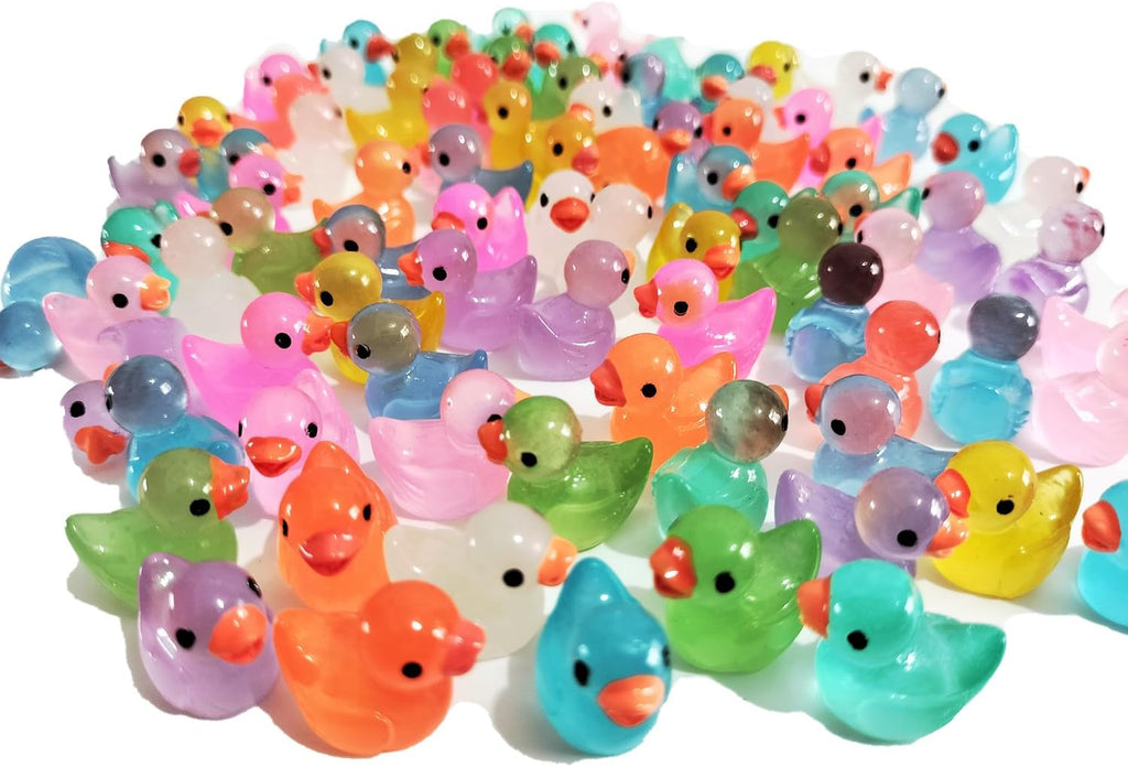 60 Pcs Mini Resin Ducks Luminous Tiny Ducks Miniature Duck Glow in The Dark for DIY Garden Dollhouse Duck Accessories Micro Landscape Aquarium Party Decor