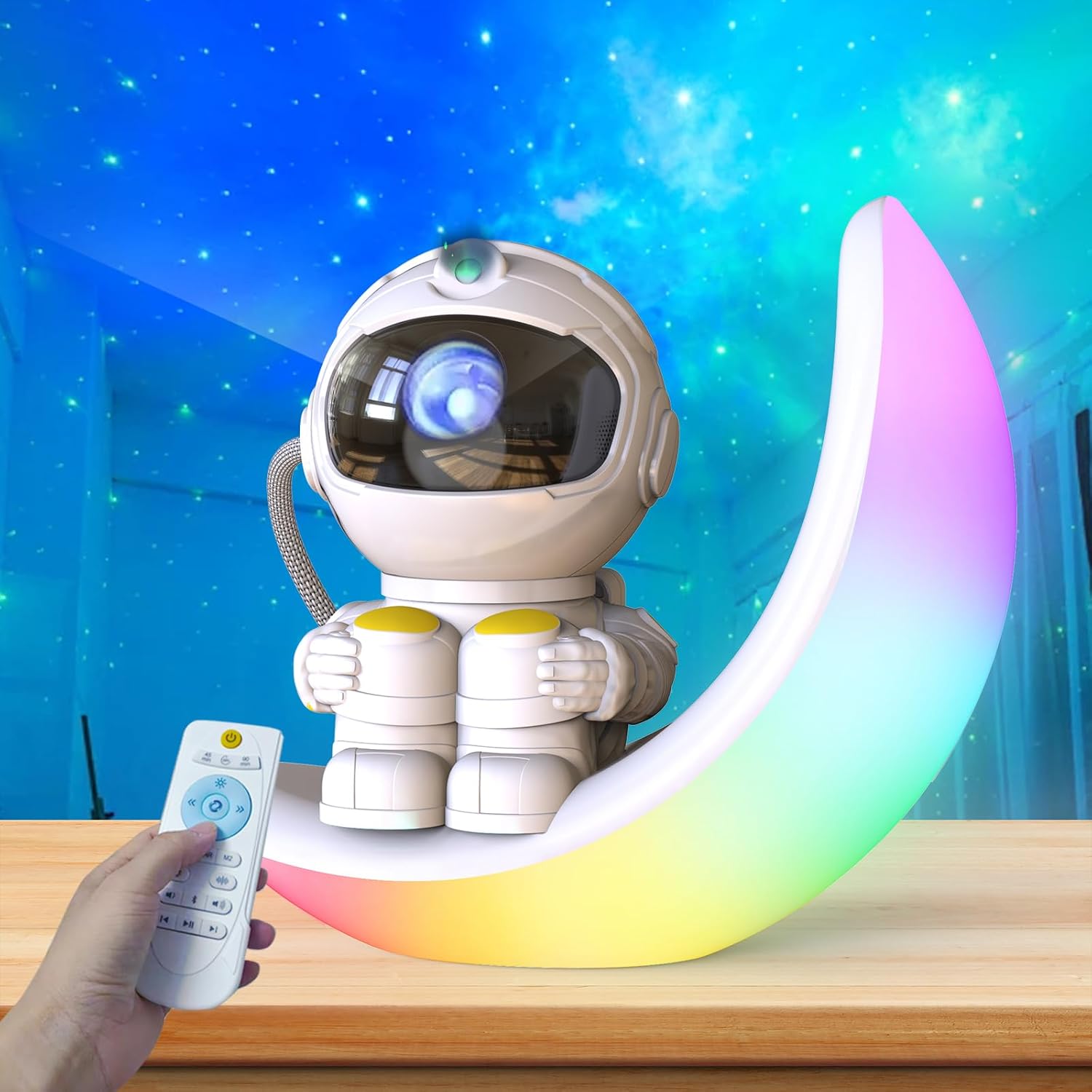 Astronaut Galaxy Projector, Star Projector Galaxy Light with Moon Lamp, 3 in 1 with Timer and Remote,360°Adjustable Kids Adults Room Decor Aesthetic, Gifts for Christmas, Birthdays.(USB White)