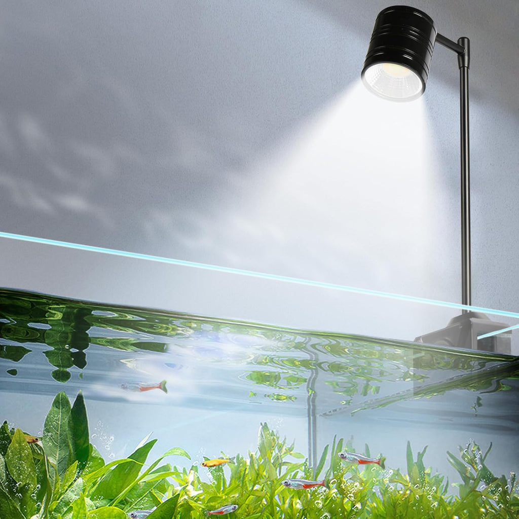 UPETTOOLS Clip On Aquarium Light, Fish Tank Spotlight with 3 Light Colors ，Adjustable Light Head, for Small Medium Planted Freshwater Tank