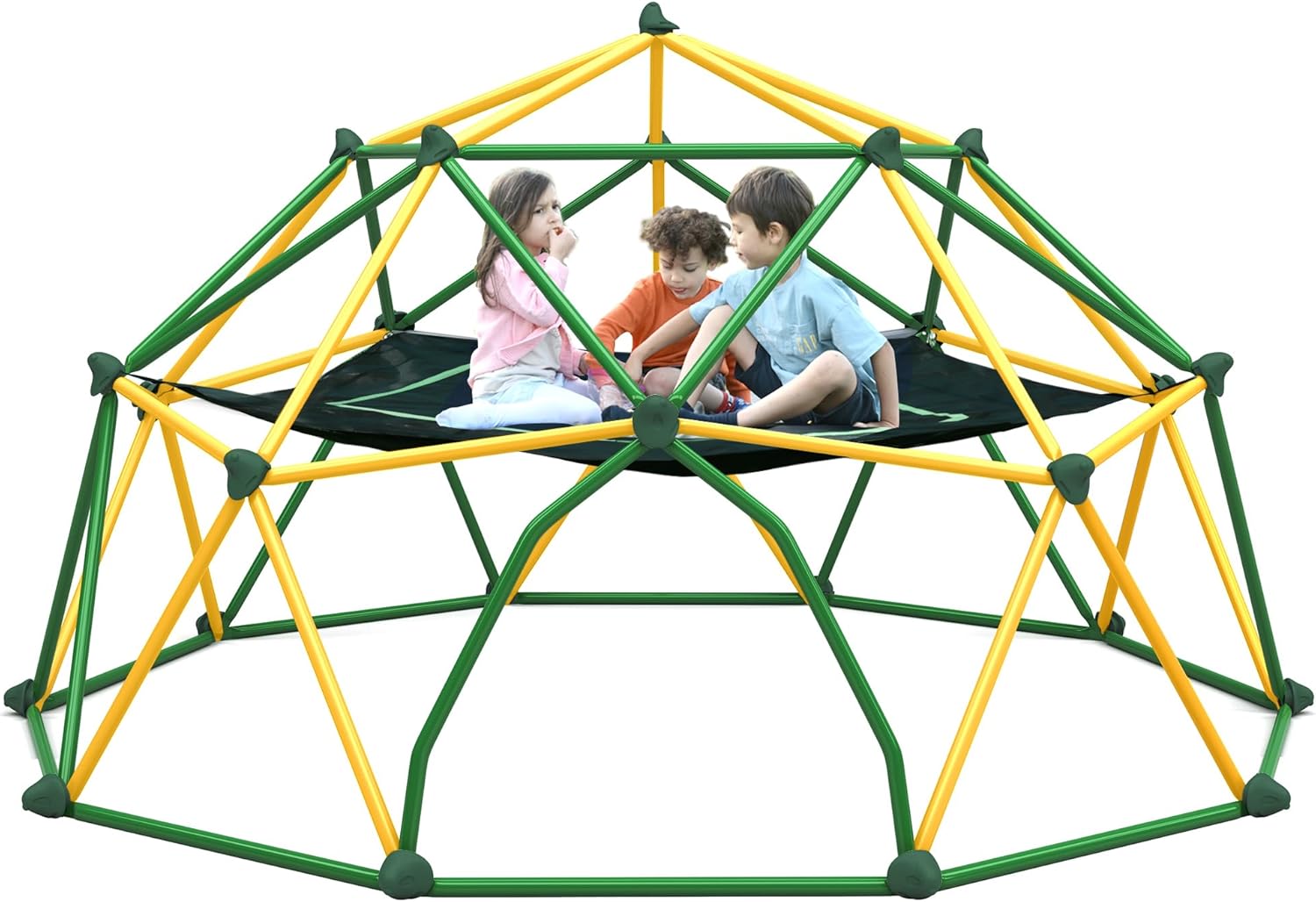 12 FT Climbing Dome for Kids 3-10, Outdoor Play Equipment Supporting 1000 lbs, Anti-Rust Jungle Gym, Easy Assembly Geometric Dome Climber Play Center (Green & Yellow)