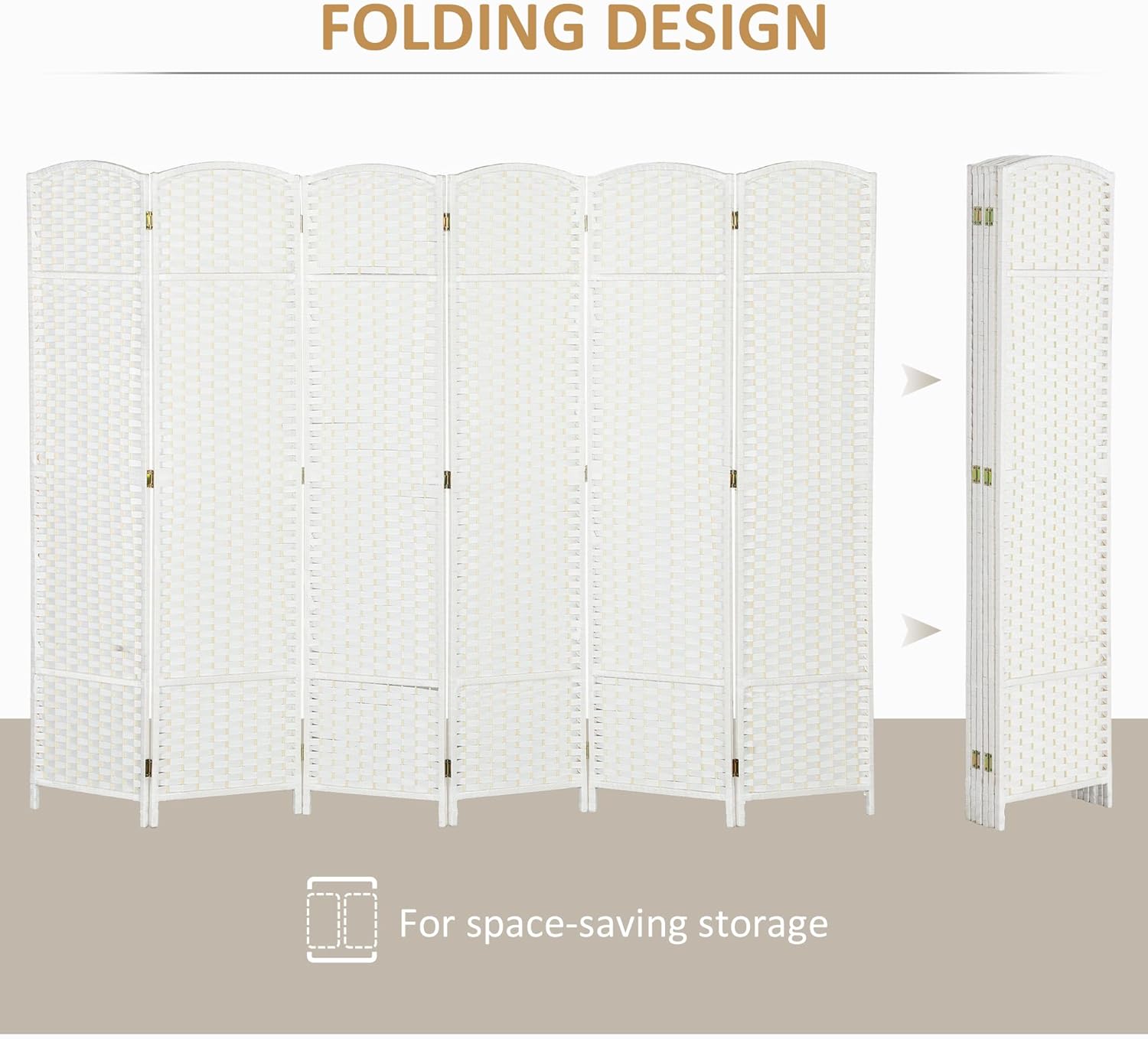 HOMCOM Room Divider, 6 Panel Folding Privacy Screen, 5.6' Tall Freestanding Wall Partition for Home Office, Bedroom, White