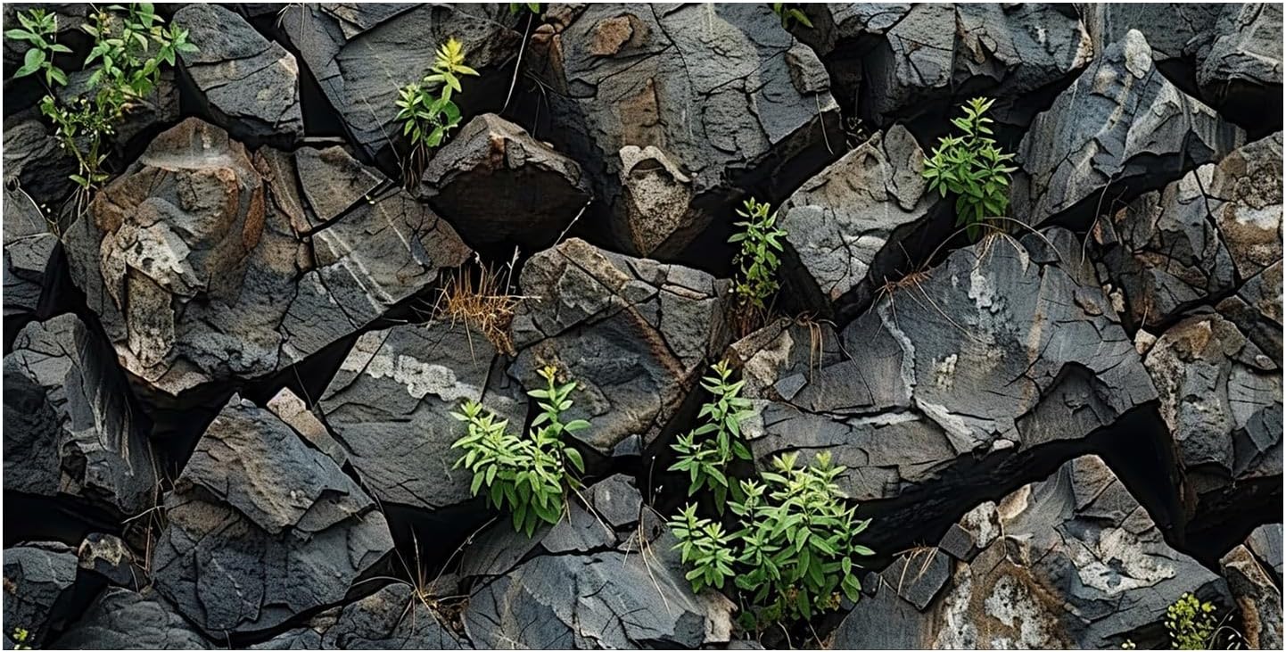 Stone Aquarium Background, Underwater Rock Plant Fish Tank Background Rocky Terrarium Background Black, Polyester Background with 6 EVA Double-Sided Tapes 36x18 inches/90x45