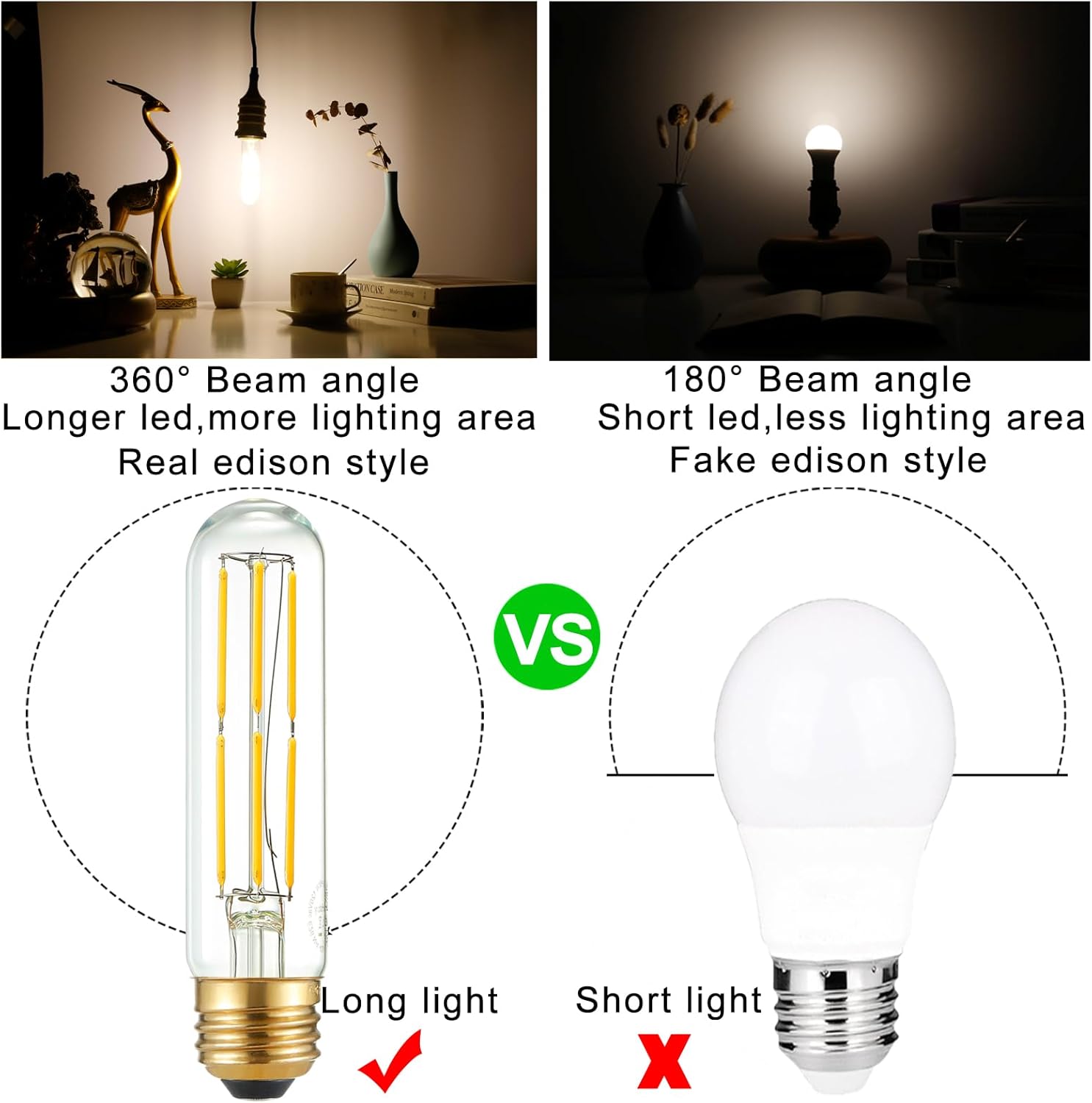 Arberlic 5 Inch Tubular Light Bulb,6W T10 LED Bulb Equivalent E26 led Bulb 60 watt dimmable,Neutral White 4000K,600lm,CRI85+,AC120V,Clear Glass Long E26 Edison Bulb,Flicker-Free,Pack of 6