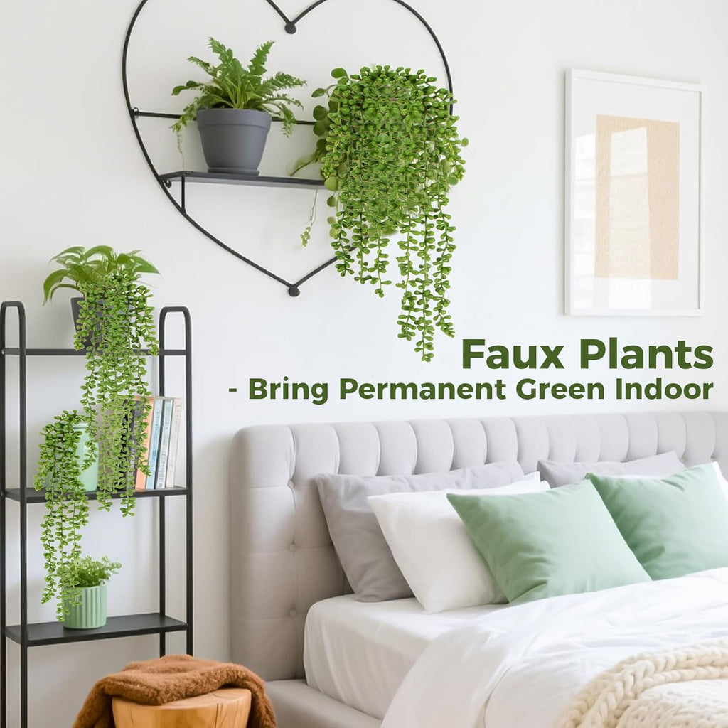 Fake Hanging Plants Artificial Decor - 3PCS String of Pearls Plant Artificial Hanging Plants Fake Succulents Vines for Bedroom Greenery Backdrop Outdoor Wall Decor Balcony Porch Home Decor28