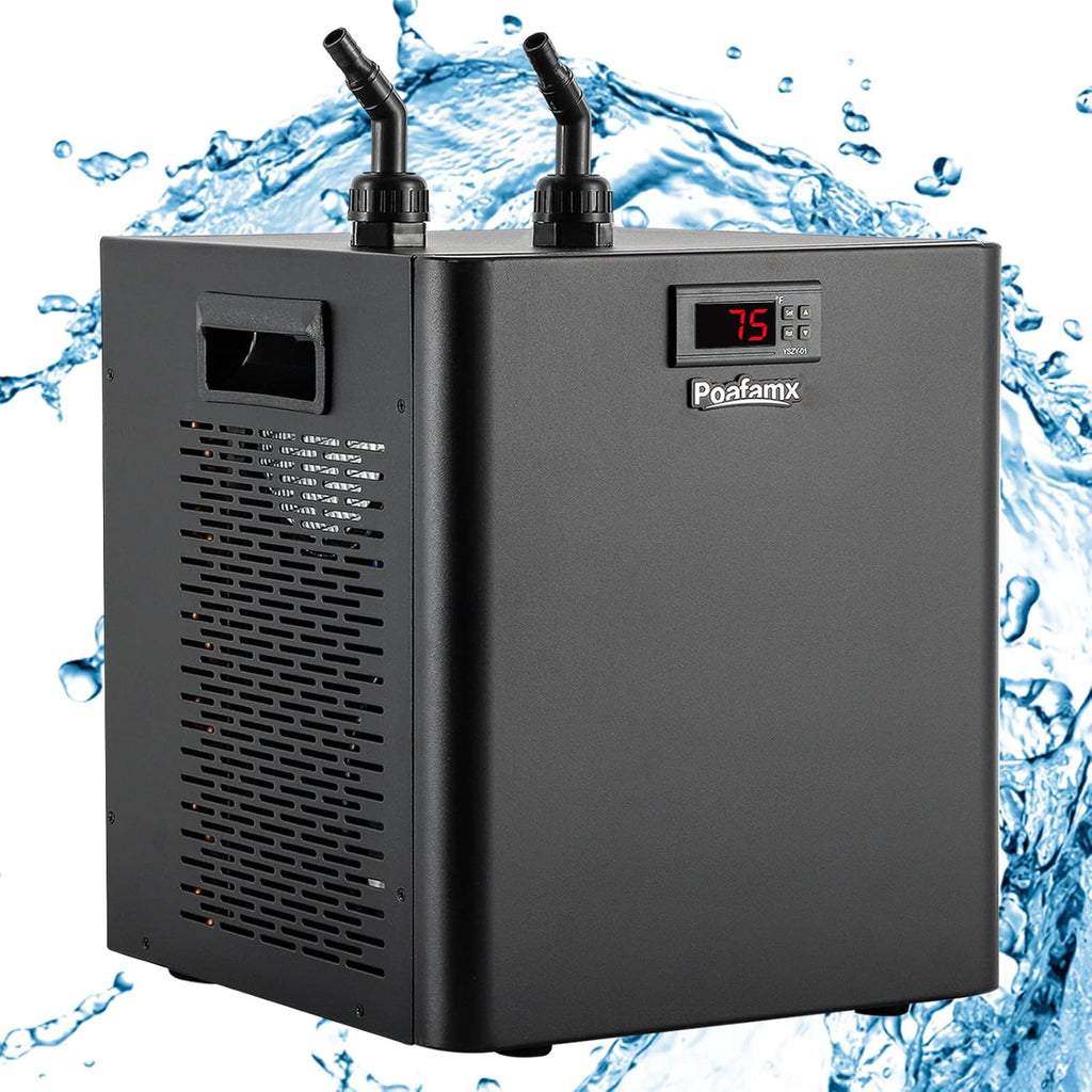 Poafamx 1/3 HP Aquarium Chiller, 79 Gal Titanium Chiller for Saltwater & Freshwater Fish Tank, Hydroponics Cooling System with Pump, Quiet Efficient Water Chiller for Axolotl, Coral Reef