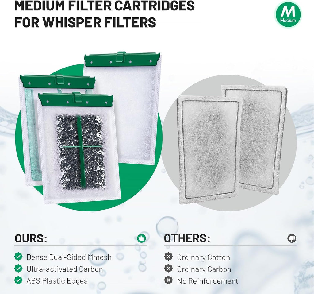 10 Count Medium Filter Cartridges Compatible with Whisper Bio Bag Filters, Large Aquarium Filter Cartridge for Whisper 10i/IQ10/PF10 and Repto Filter 90 GPH