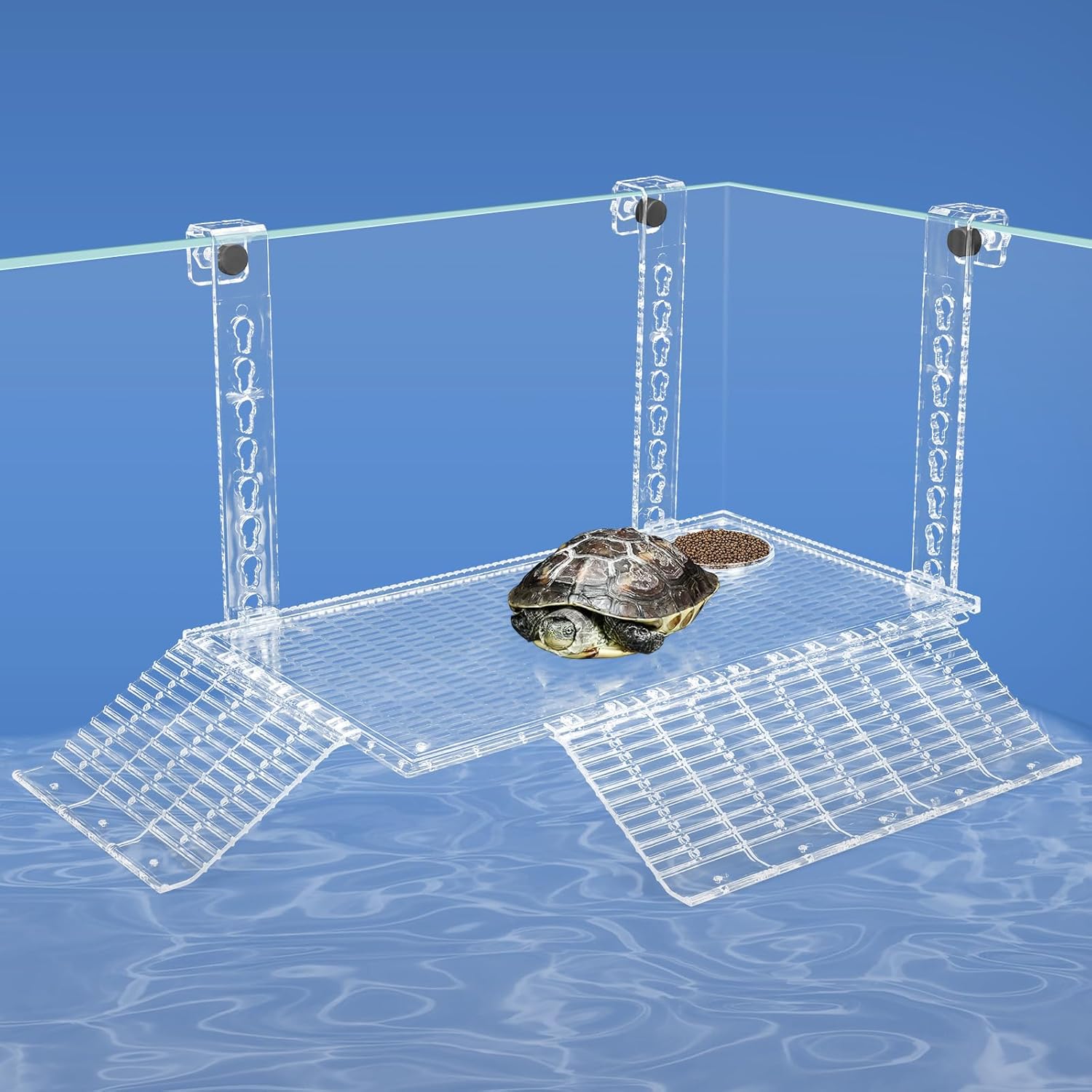 Acrylic Turtle Dock Basking Platform for Aquatic Turtles, No Screwdriver Required Effortless and Sturdy，Innovative Turtle Tank Fixture for Safety, Durability (14 Inch)