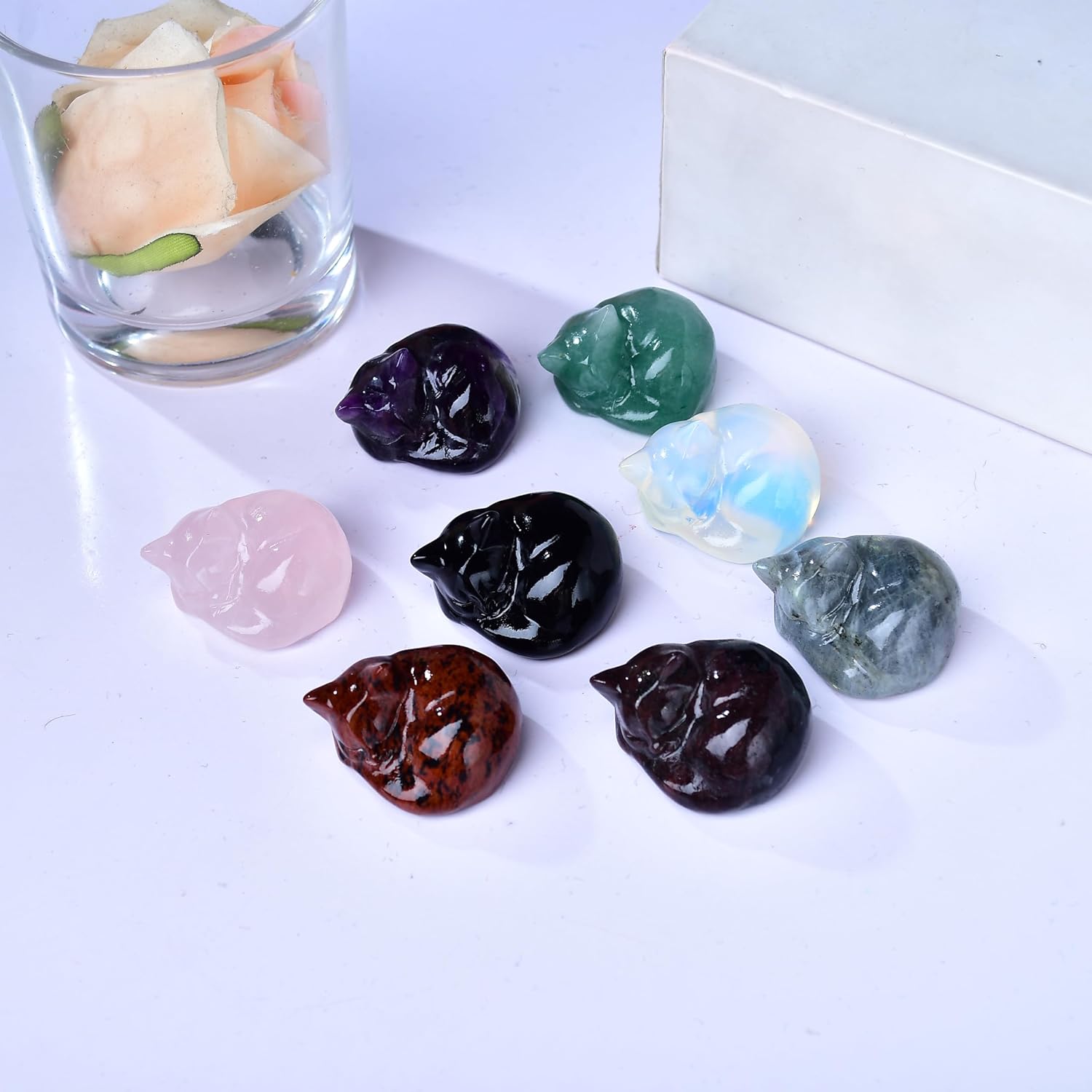 Natural Red Obsidian Cat Crystals Decor Sleeping Cat Statue Healing Crystal Polished Gemstones Bedroom Office Desk Home Decoration A Lucky Decoration