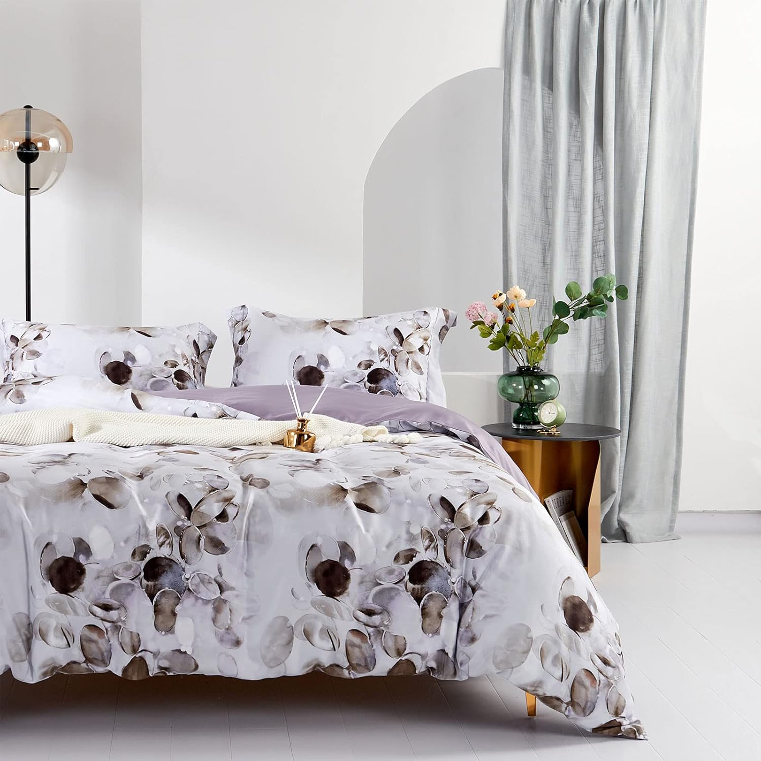 MILDLY 100% Long-Staple Cotton Duvet Cover Set Cobblestone Watercolor Pattern Printed Comforter Cover 3pcs, Ultra Soft & Breathable Bedding Set