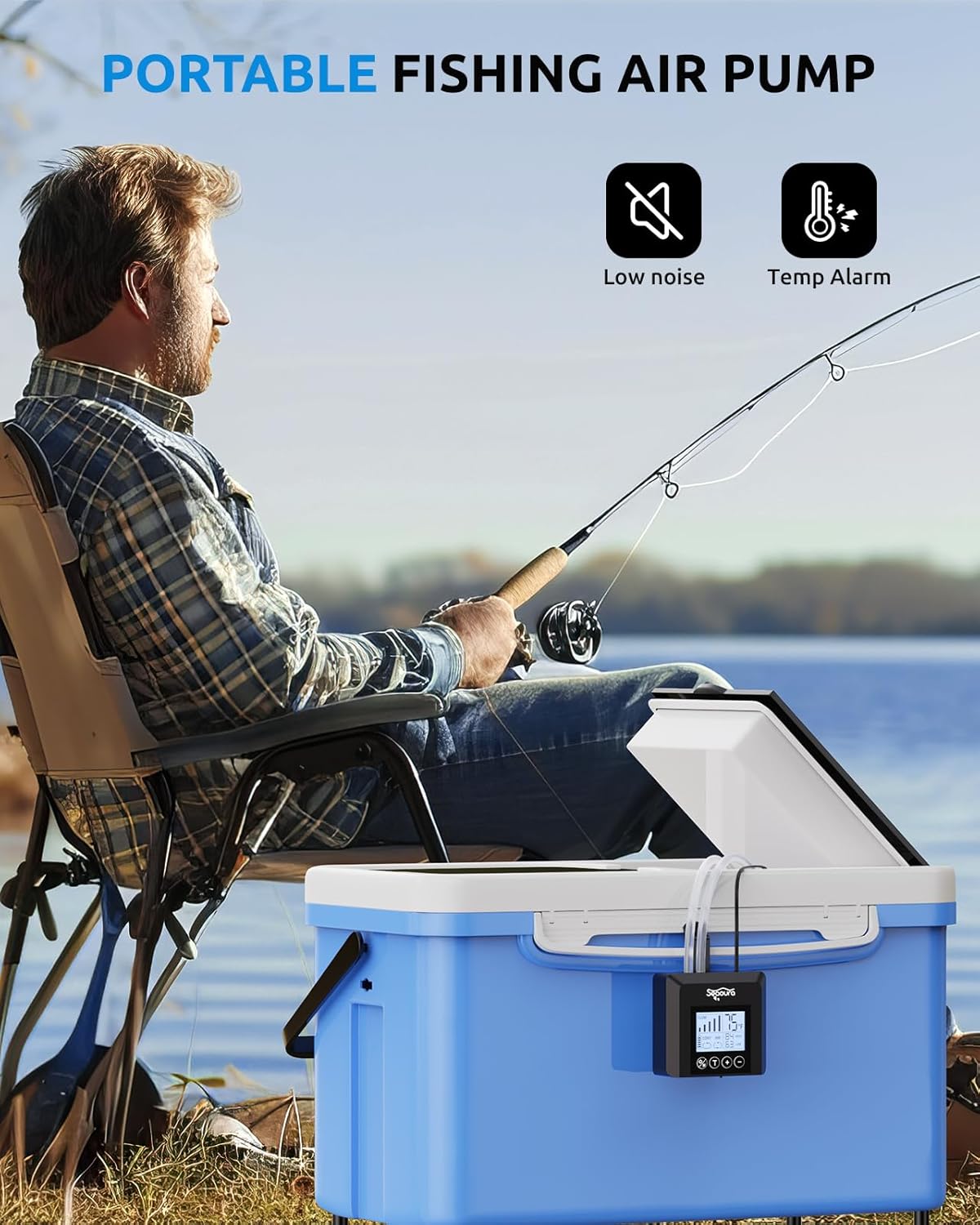 SEAOURA USB Rechargeable Portable Aerator Aquarium Air Pump, 2.5W Battery Powered Quiet Fish Tank Bubbler, 5-Speeds Adjustable Live Bait Aerator for Outdoor, Power Emergency