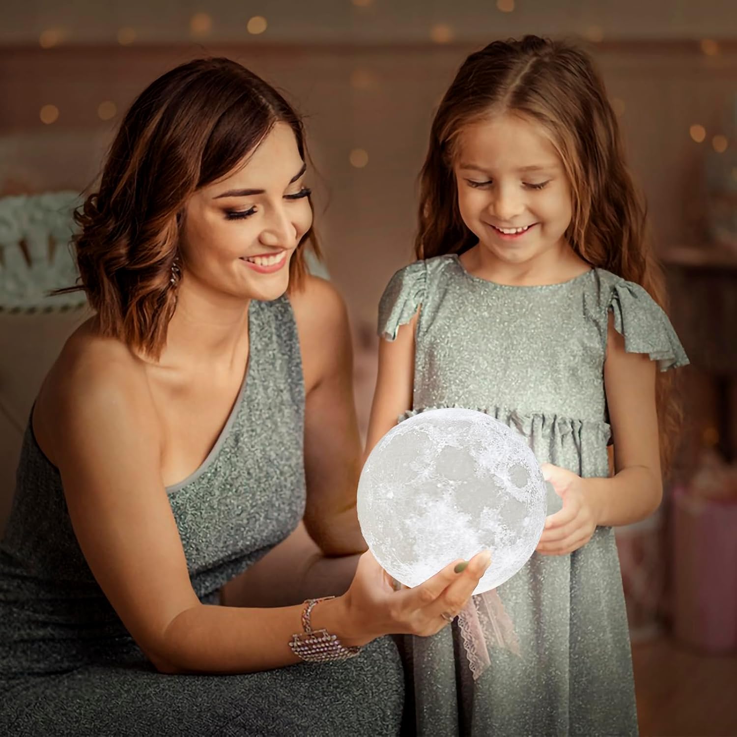 BRIGHTWORLD 5.9inch Moon Lamp 3D Printing Moon Light 16 Colors Night Light, Birthday Gift Mothers Day Gifts for Women Men Girls Boys Kids, Remote/Touch Control USB Rechargeable (Black Hand Stand)