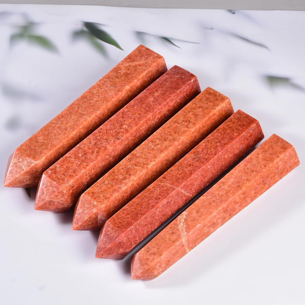 JIC Gem Extra Large Sunstone Healing Crystal Obelisk Tower Points 6 Faceted Sunstone Quartz Crystals Tower Wand Point Decor Chakra Meditation 3.5-4.0 Lbs