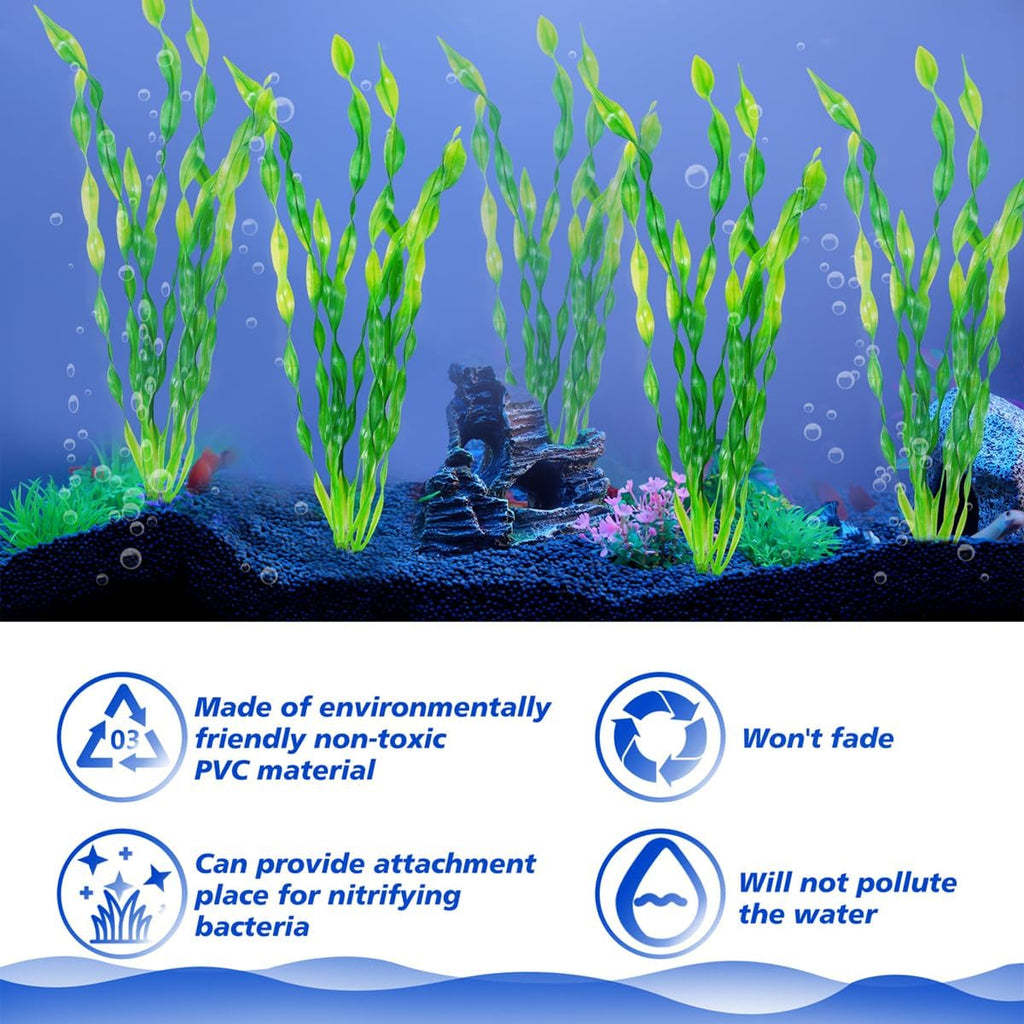 Ameliade 12 PCS Aquarium Artificial Seaweed Decorations 12 Inch Tall Plastic Plants Decor Large Fish Tank Accessories