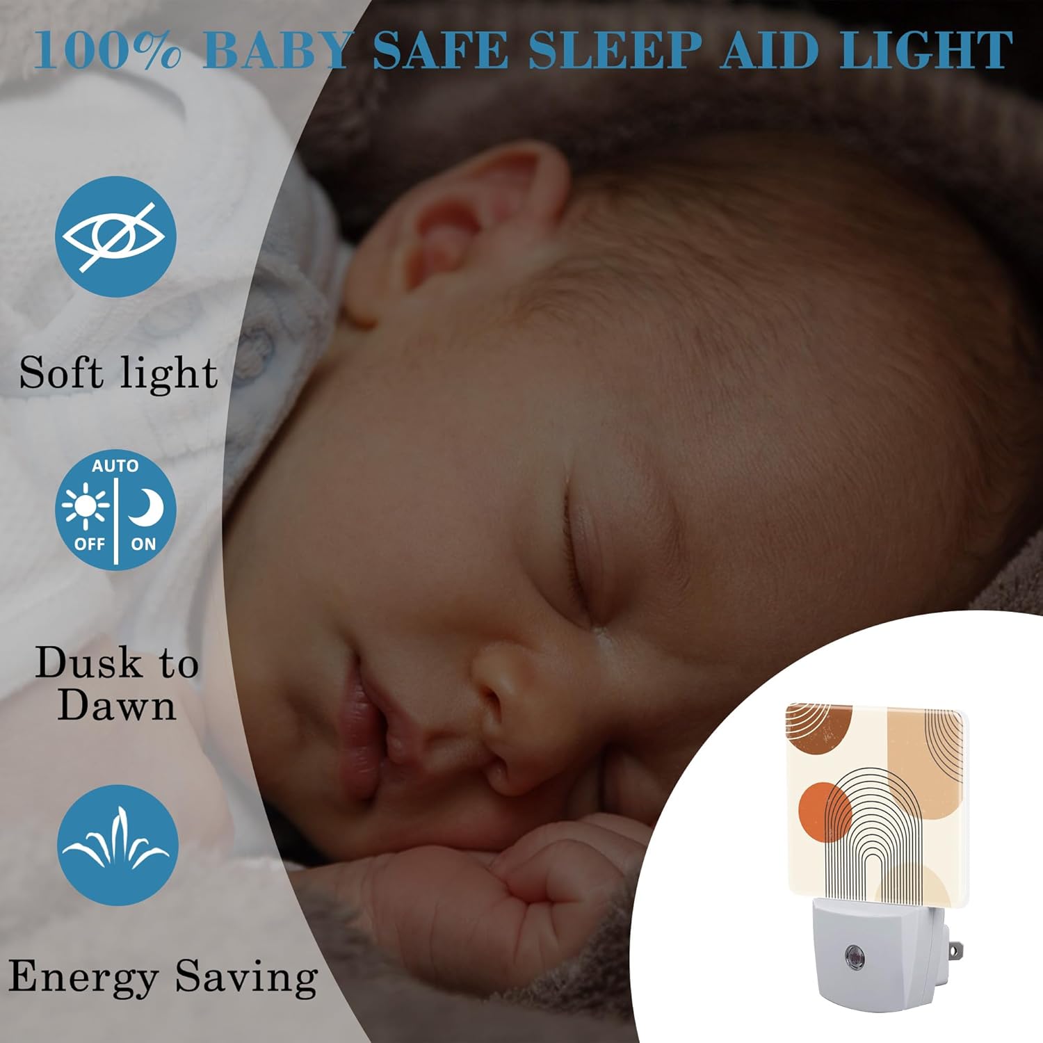 Plug in Night Lights Bohemian Art Abstract Lines Nightlight Plug Into Wall Dusk to Dawn Sensor LED Night Light for Kid Girls Boys Women Room Decor,Hallway,Kitchen,Bathroom,Nursery,Stairs