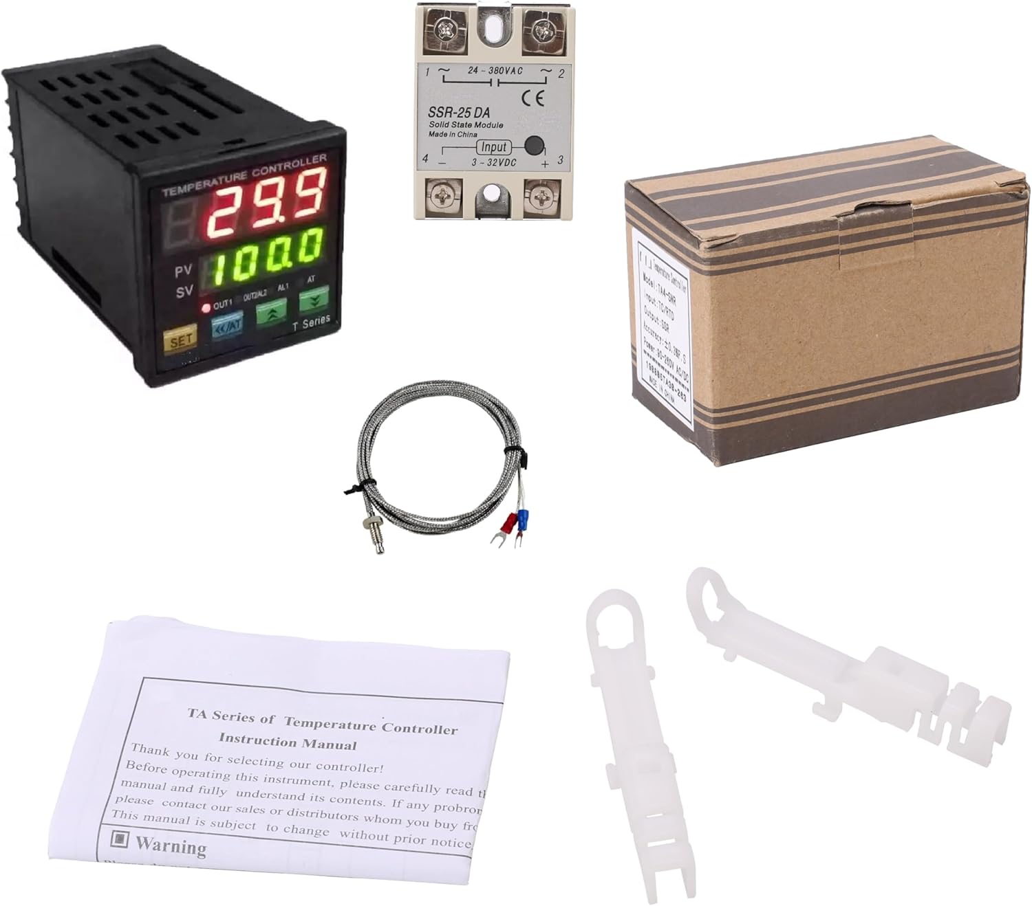 PID Temperature Controller Industrial Automation Control Meter Indicator, Jaybva High Voltage 100V to 240V PID Thermostat with K Thermocouple 25A SSR Fahrenheit and C Display Alarm Output TC RTD Input