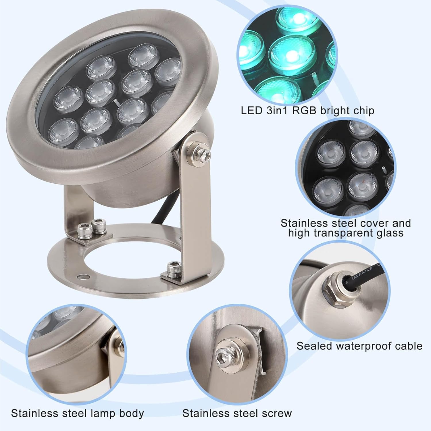 JSN&PC LED Underwater Lights 36W RGB Color 12V AC Pond Light for Party Swimming Pool Home Garden Fountain Water Rockery Grass Land