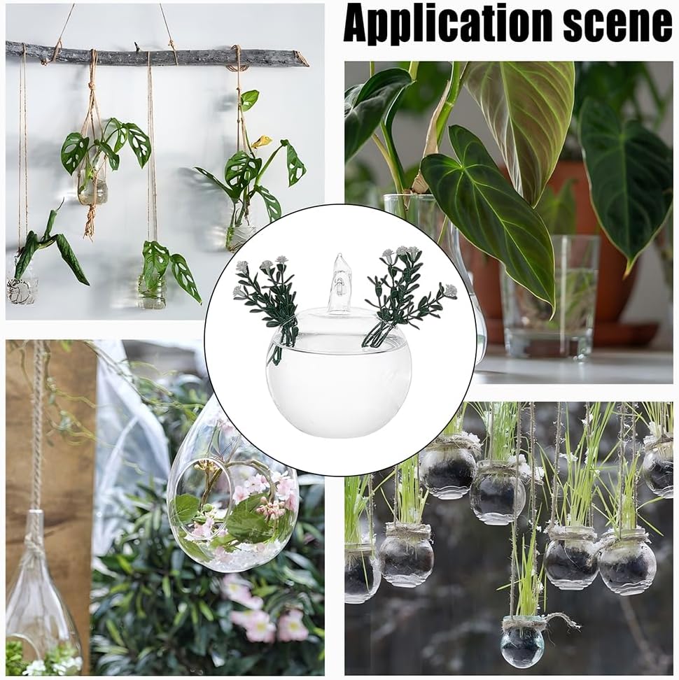 4pcs Glass Hanging Planter Air Fern Holder Hanging Hydroponic Vases with Jute Rope Terrarium Plants Hanger Vase Succulent Planter Terrariums for Moss Air Plants Christmas Decor (Apple)