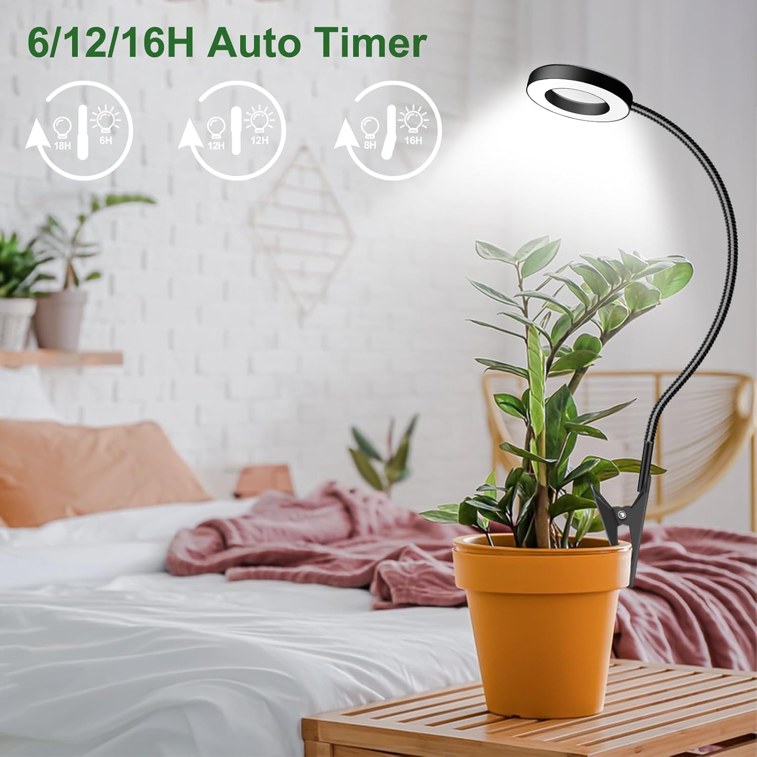 Wolezek 2 in 1 Grow Lights for Indoor Plants, 3 Colors Plant Lights for Indoor Growing with 360° Gooseneck, 48 LEDs Full Spectrum Plant Grow Lights Indoor, 6/12/16H Timer, 5 Brightness, Black 1 Pack