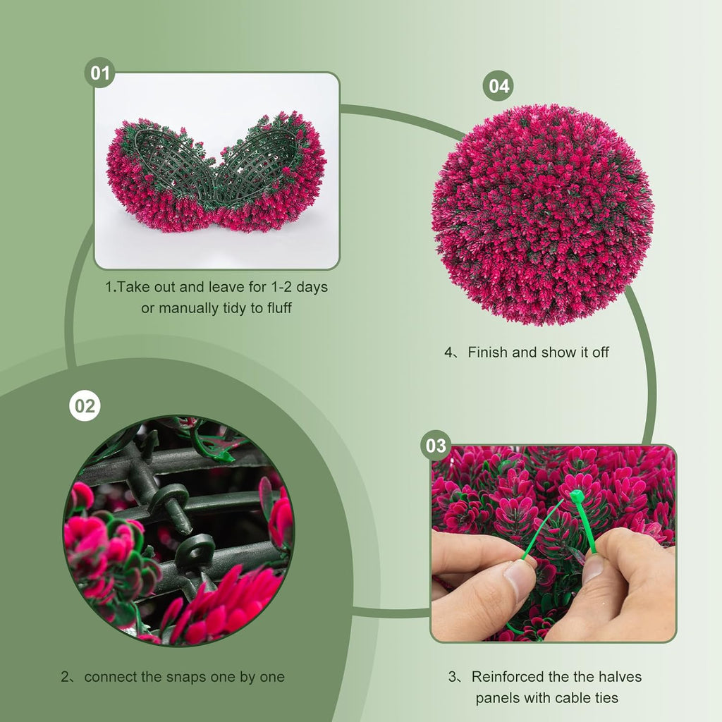 16.7 Inch Artificial Pine Cone Topiary Balls Set of 2, Rose Boxwood Balls with 7 Layers Leaves UV Protection Faux Evergreen Plants Outside Decor for Porch Garden Backyard