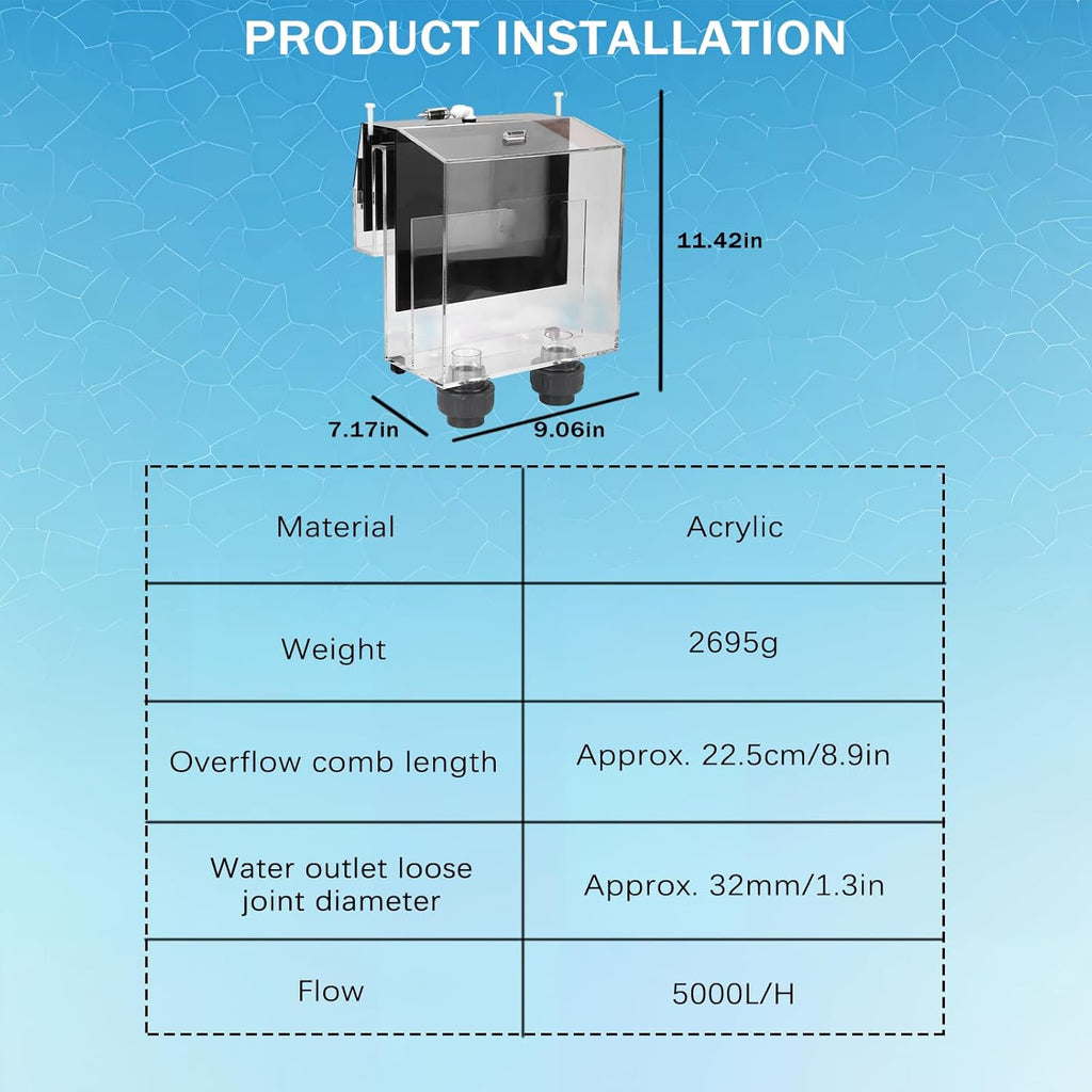 Inlet Overflow Box, Quality Acrylic Self Start Siphon Hang On Overflow Box for Fish Tank Aquarium