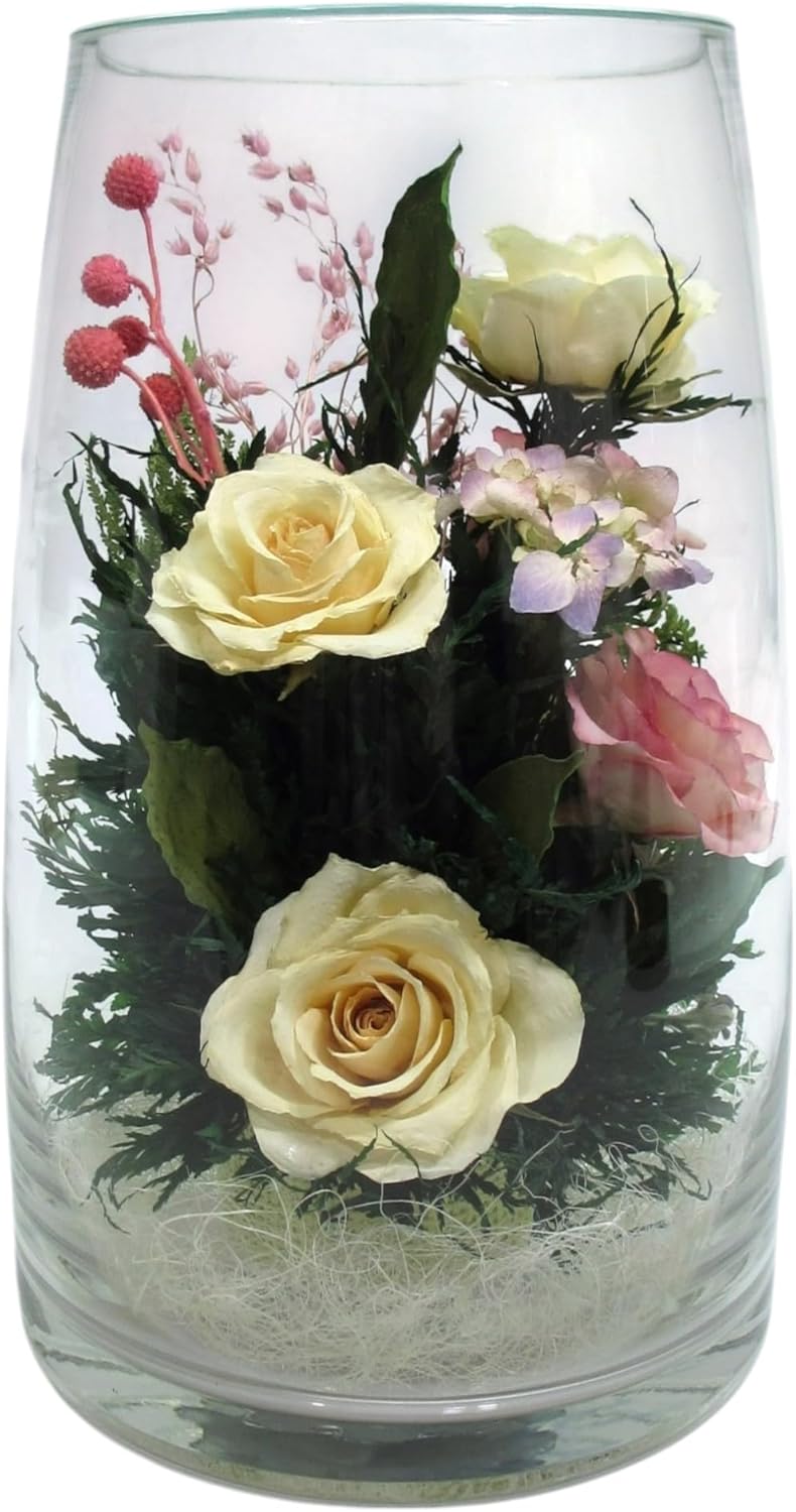 Fiora Flower | Preserved Roses & Floral Arrangement in Sealed Glass Vase | Lasts up to 5 Years | Elegant Gift for Weddings, Birthdays, and Anniversaries (Peach)