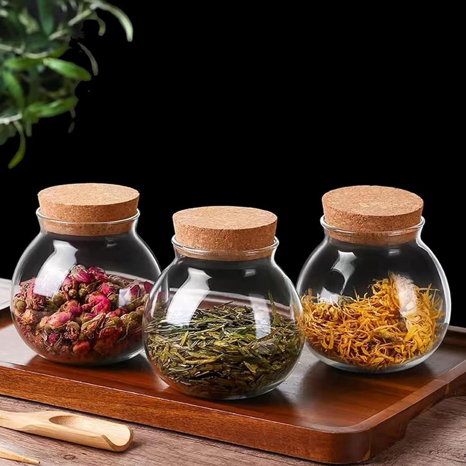 Set of 6 round glass jars with cork lid – 17oz wedding candy jar kitchen jar, perfect for tea, biscuits, cereals, flour, beans, spices, coffee beans etc (6PCS)