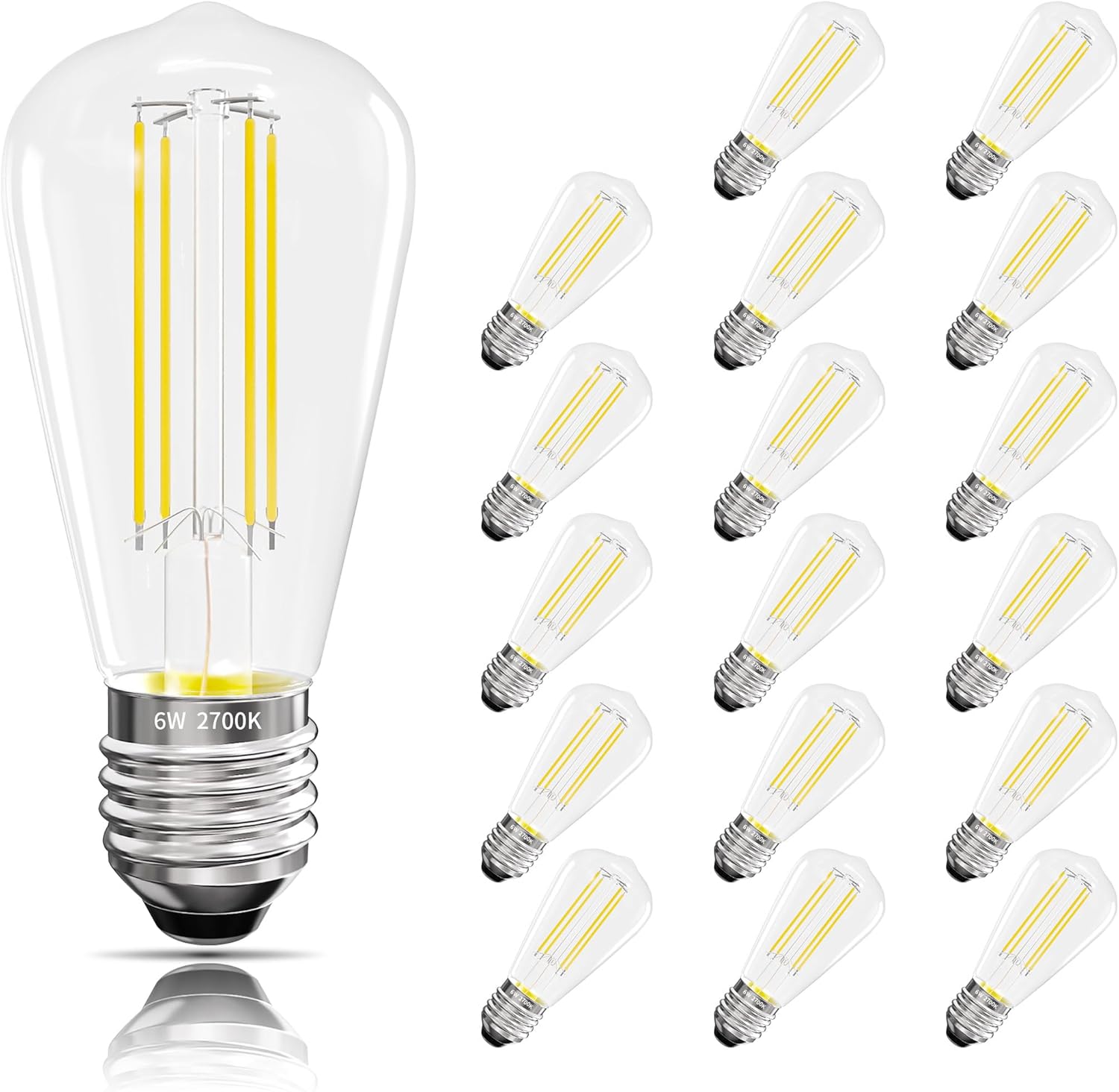 Edison Bulbs E26 Medium Base 2700K Soft White, 750LM ST58 Vintage LED Filament Bulb Clear Glass, Equivalent 75W Dimmable Lights Bulb 90+ CRI for Chandeliers, Pendants, Wall Sconces, 18 Pack