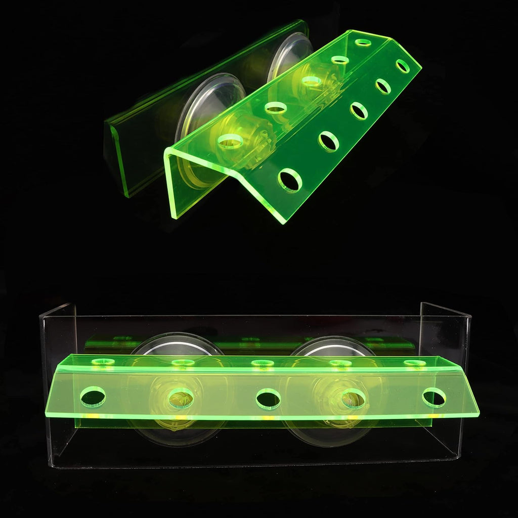 kcrygogo Fluorescent Green Coral Frag Holder Acrylic Coral Rack with Powerful Double Suction Cup Suitable for Household Fish Tanks (10 Plug Holes)