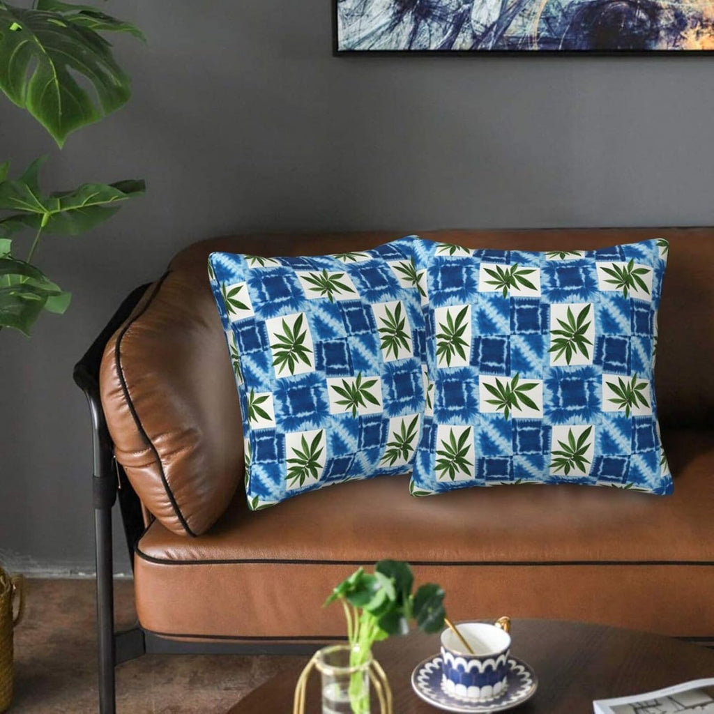 Boho Tie-Dye Green Leaf Throw Pillow Covers Set of 2 Ultra-Soft All-Season Pillow Shams with Hidden Zipper,Durable for Sofa Bed Car Decor & Gift 18x18IN