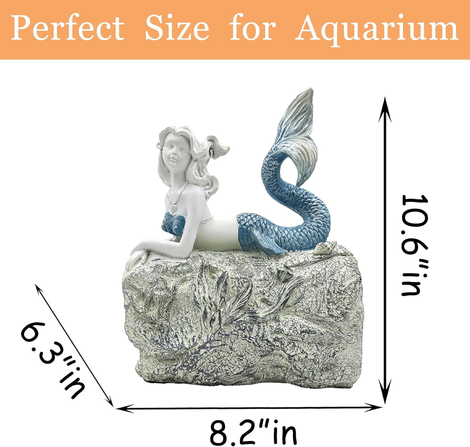 Teaeeno Faux Log Fish Cave, Predator Control and Decorative Shelter for Koi and Fish, Ponds, Aquariums, and Terrariums, Mermaid Statue Decor, Mermaid Decoration Sculptures