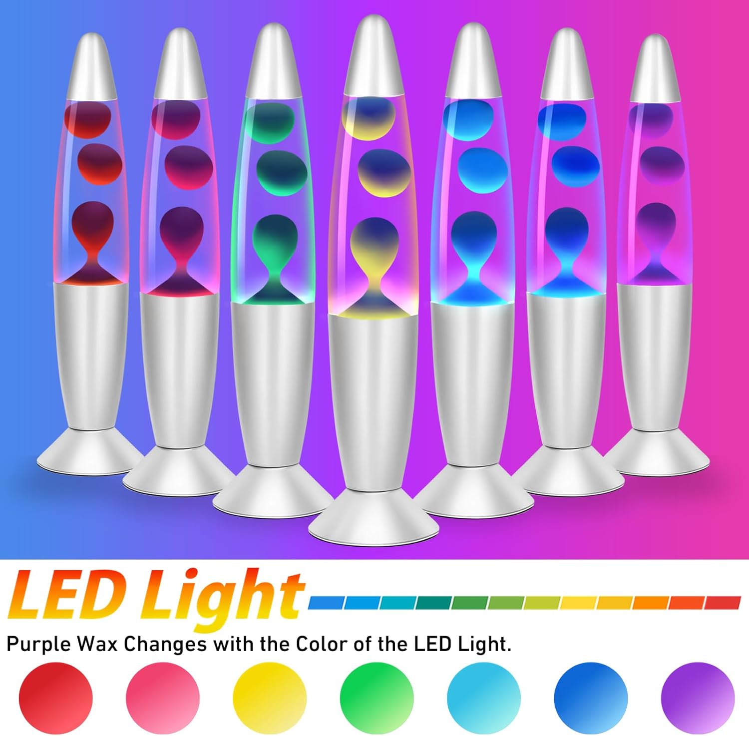 Purple Wax Liquid Motion Lamps Multi Color Changing, 13" LED Magma Lamp for Adults Kids, Relaxing Night Light Birthday Gifts for Boys Girls, Home Décor Mood Light for Living Room Bedroom Office