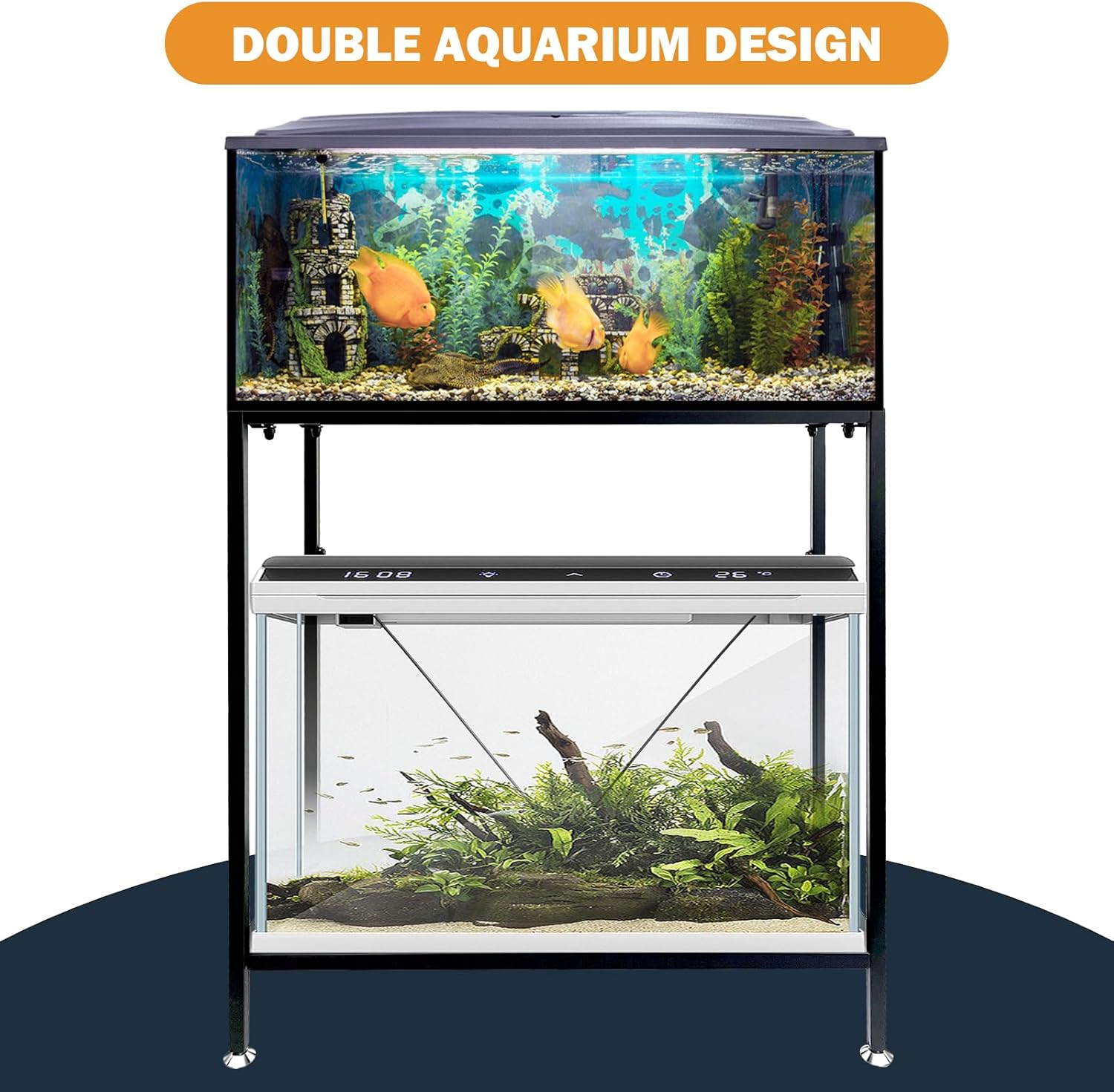 TONGMO Fish Tank Stand: The Perfect 10 Gallon Metal Aquarium Stand Measuring 22.8" W x 10.6" D x 31.3" H to Fit Your Aquatic Display Needs.