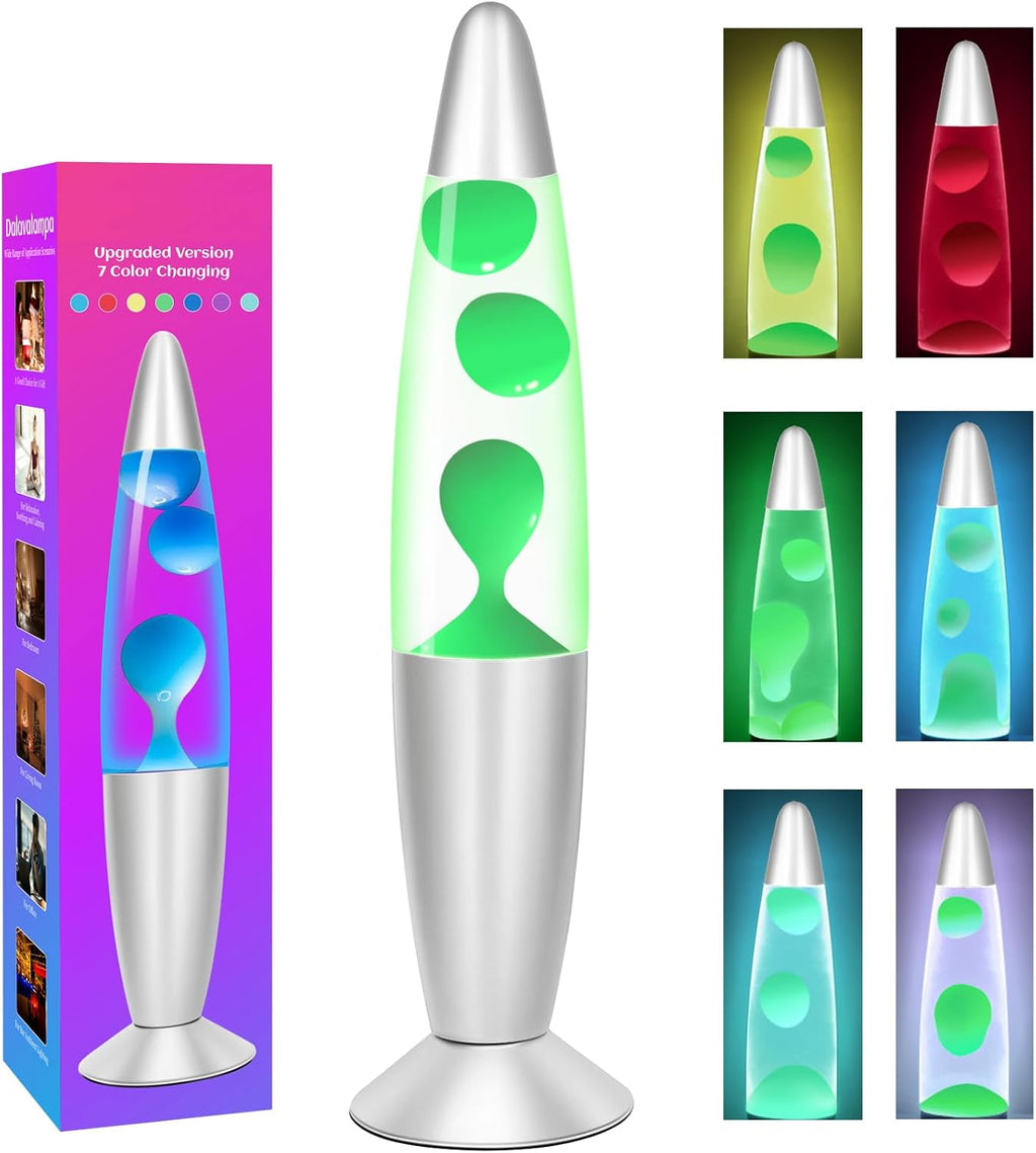 Green Wax Liquid Motion Lamps Multi Color Changing: 13" LED Night Light for Kids Adults, Small Table Lamps for Home Bedroom Decor, Christmas Mood Lights Decor, Birthday Gifts for Boys Girls