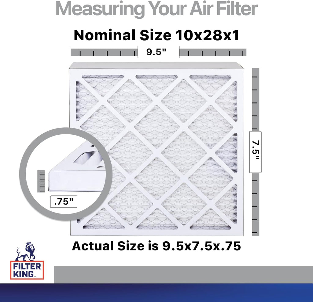Filter King 10x28x1 Air Filter | 4-PACK | Carbon MERV 8 HVAC Pleated A/C Furnace Filters | MADE IN USA | Actual Size: 9.5 x 27.5 x .75"