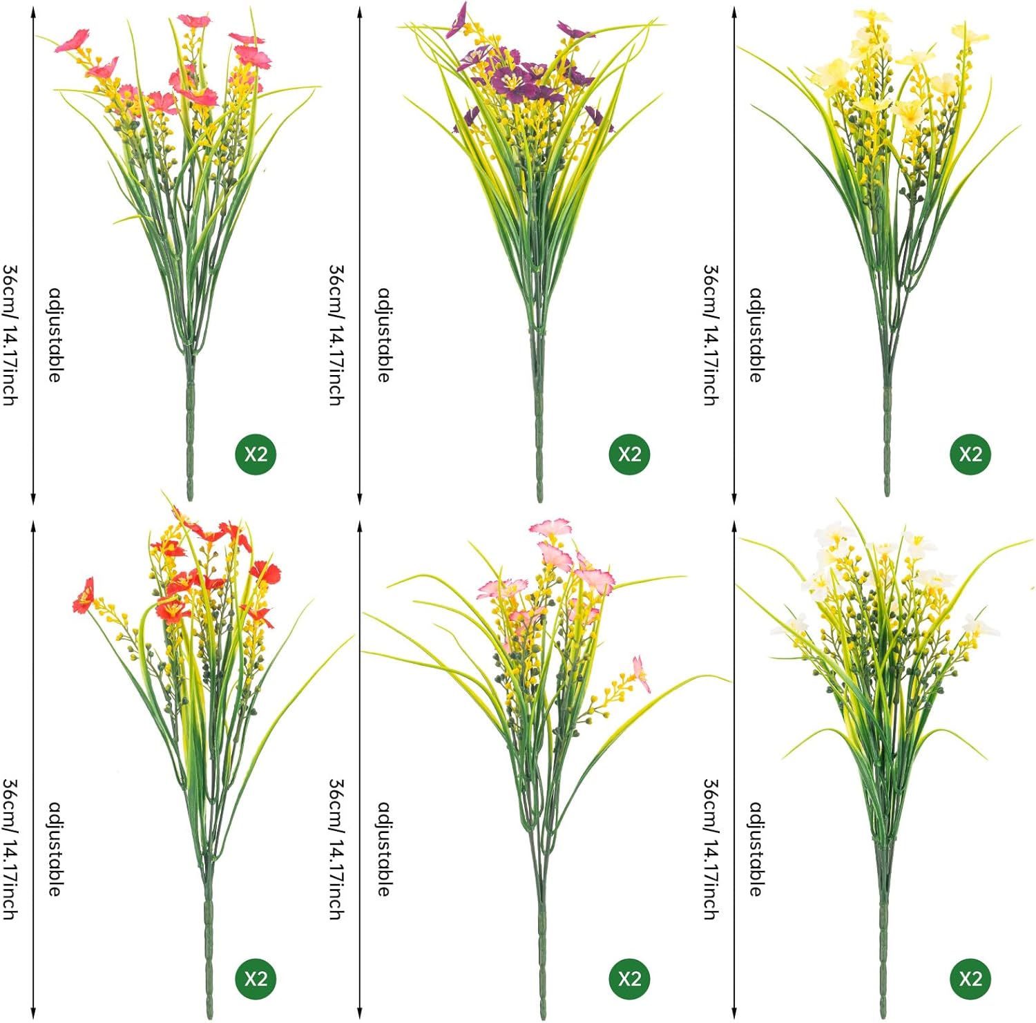 12 Bundles Artificial Outdoor Flowers Lifelike UV Resistant Fake Plastic Plants Indoor Outside Hanging Plants Garden Porch Window Box Decor (Mix 6 Colors)