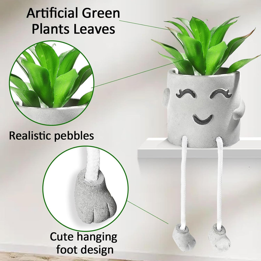 INFTYLE Creative Artificial Succulent Plants in pots - 3 Pieces Mini Fake Plant Faux Succulent Emotional Cement Potted for Home Desk Shelf Kitchen and Office Decor (3PCS)
