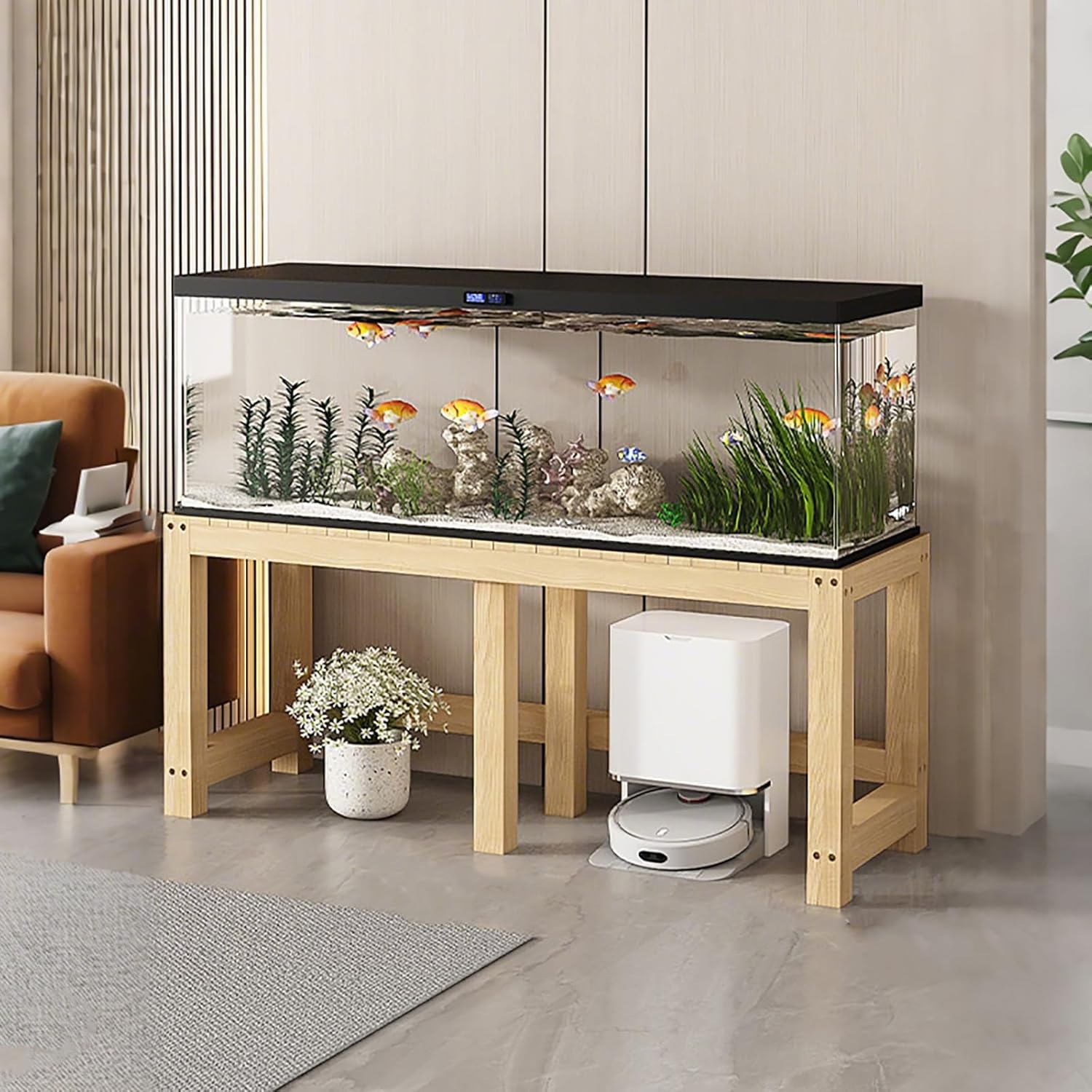 FORRTY Solid Wood Aquarium Stand – Heavy Duty Wooden Fish Tank Stand | Reptile Cage Stand | Indoor Plant Stand | Printer Table | Multi-Purpose Storage Rack | Brown/Natural | 12"-59"(30-150cm) Width(Wo
