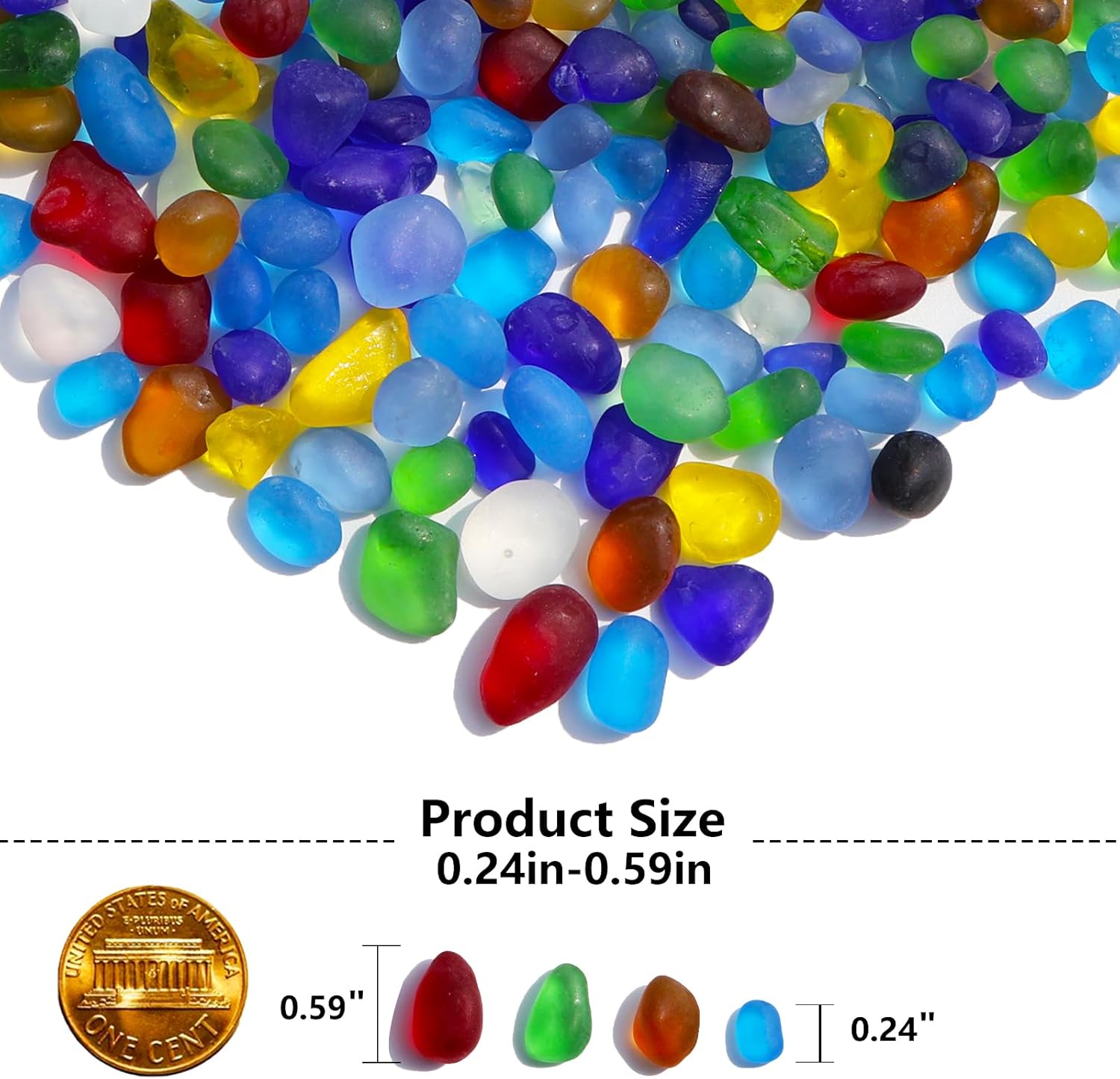 Sea Glass Stones - Colorful Frosted Glass Pebbles Gemstones - Perfect for Aquarium Rocks, Fish Tank Gravel, Vase Fillers, DIY Crafts, and Home Decor (0.9LB/14oz)