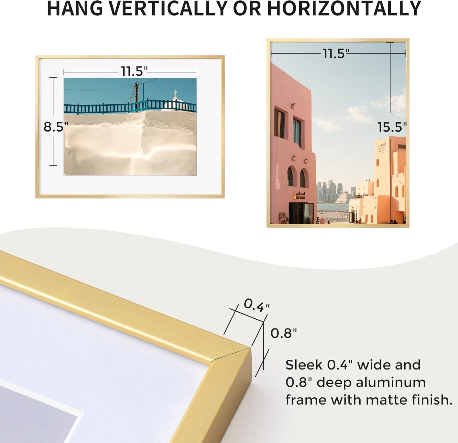 Fun Memories 12x16 Metal Picture Frame -12x16 Aluminum with Shatter-Resistant Glass - Displays 9x12 Photos Mat or Images without Ideal for Home Office Decor(Gold, Pack of 3)