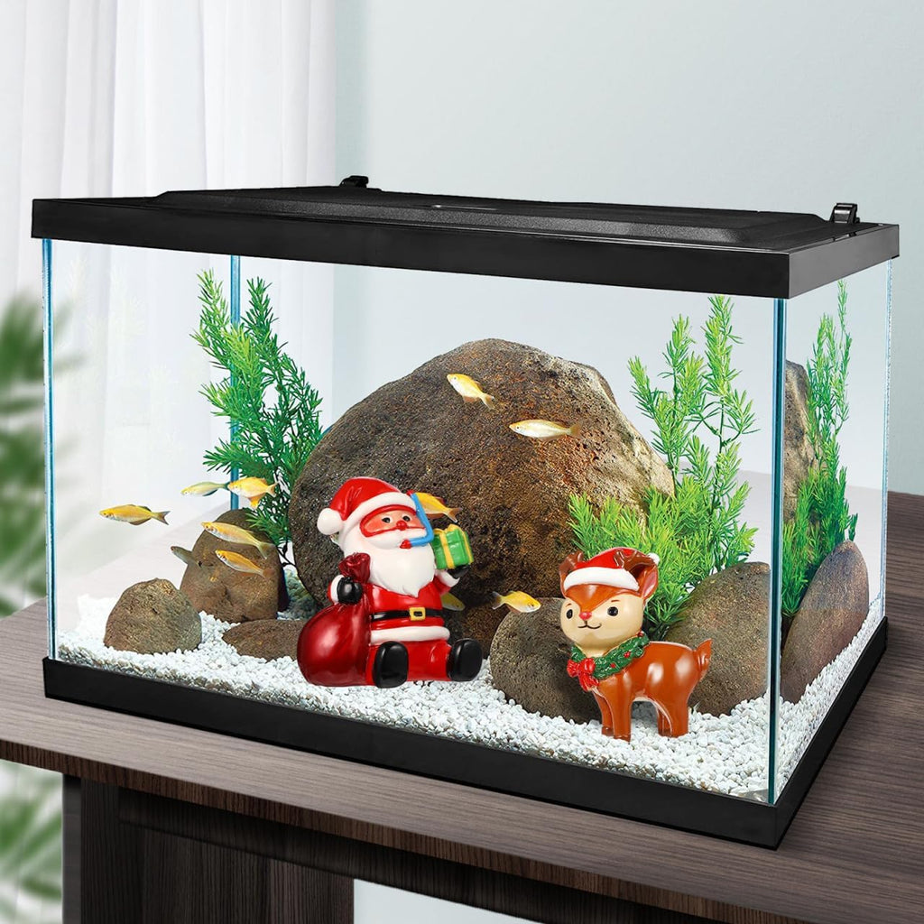 POPETPOP 2Pcs Christmas Aquarium Decorations- Resin Fish Tank Decoration Santa Claus Reindeer Micro Landscape Ornaments for Holiday Fish Tank Supplies Table Decor