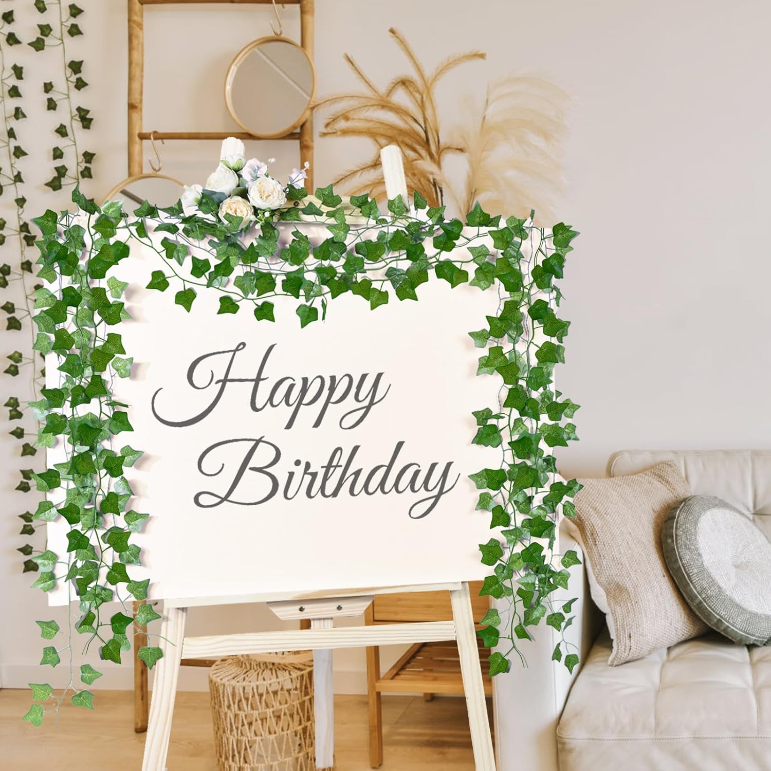 100 Pack 750Ft Artificial Ivy Garland, Hanging Greenery Vines with Fake Leaves for Home, Wall, Bedroom, Wedding, Garden, Party, Easter (750FT 100PCS Vines)