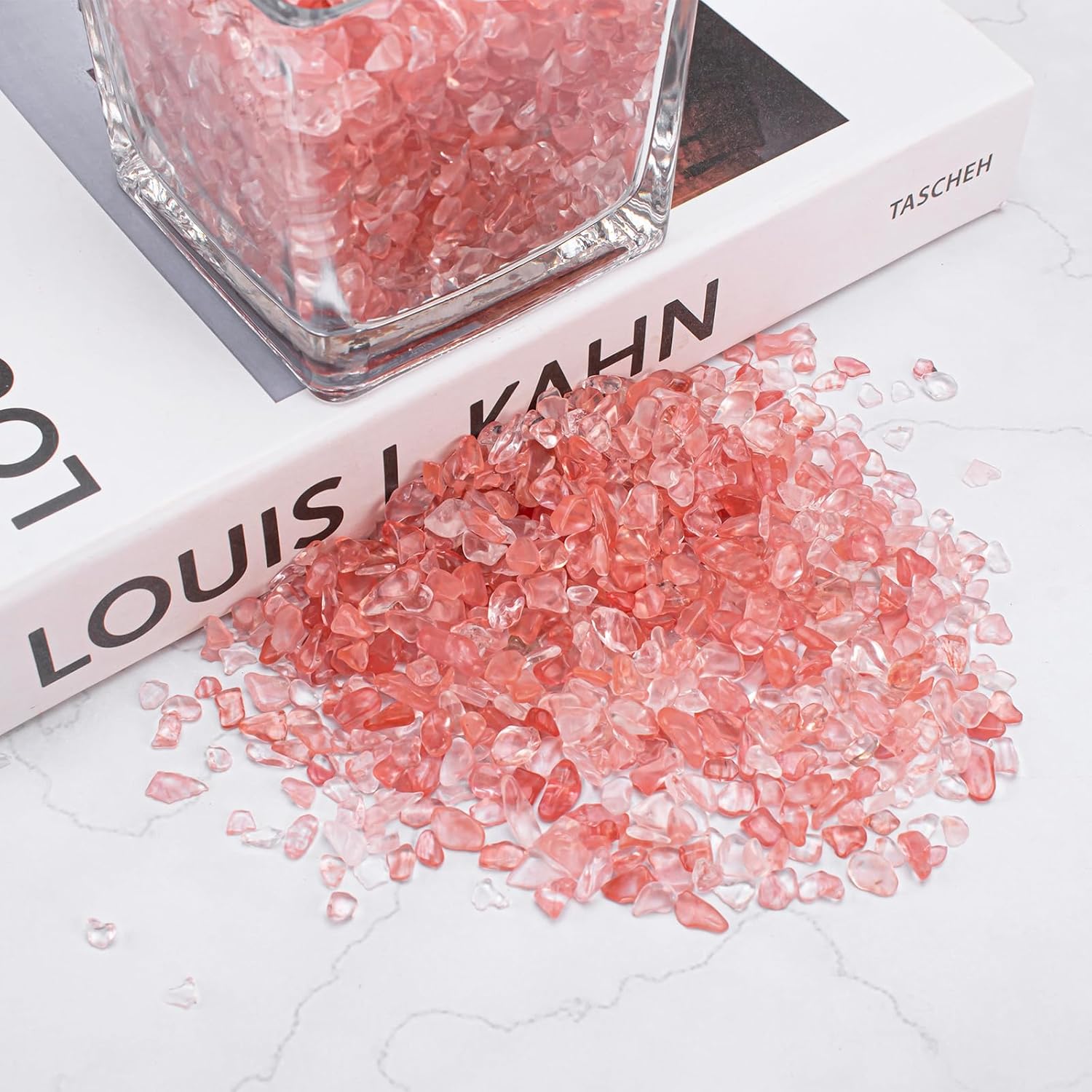 3 Lb Watermelon Tourmaline Quartz Crystal Chips Bulk, 5-7mm Natural Tumbled Crushed Stones Red Healing Crystal Chips Bulk Gemstones for Vase Fillers, Aquarium and Home Decoration
