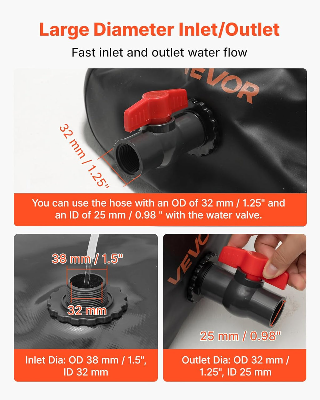 VEVOR Water Storage Bladder, 264 Gallon (1000L) Water Storage Container Tank, 1000D PVC Large Capacity Soft Bag Bladder, Collapsible Portable for Garden Irrigation, Camping, RV, Emergency Use - Black