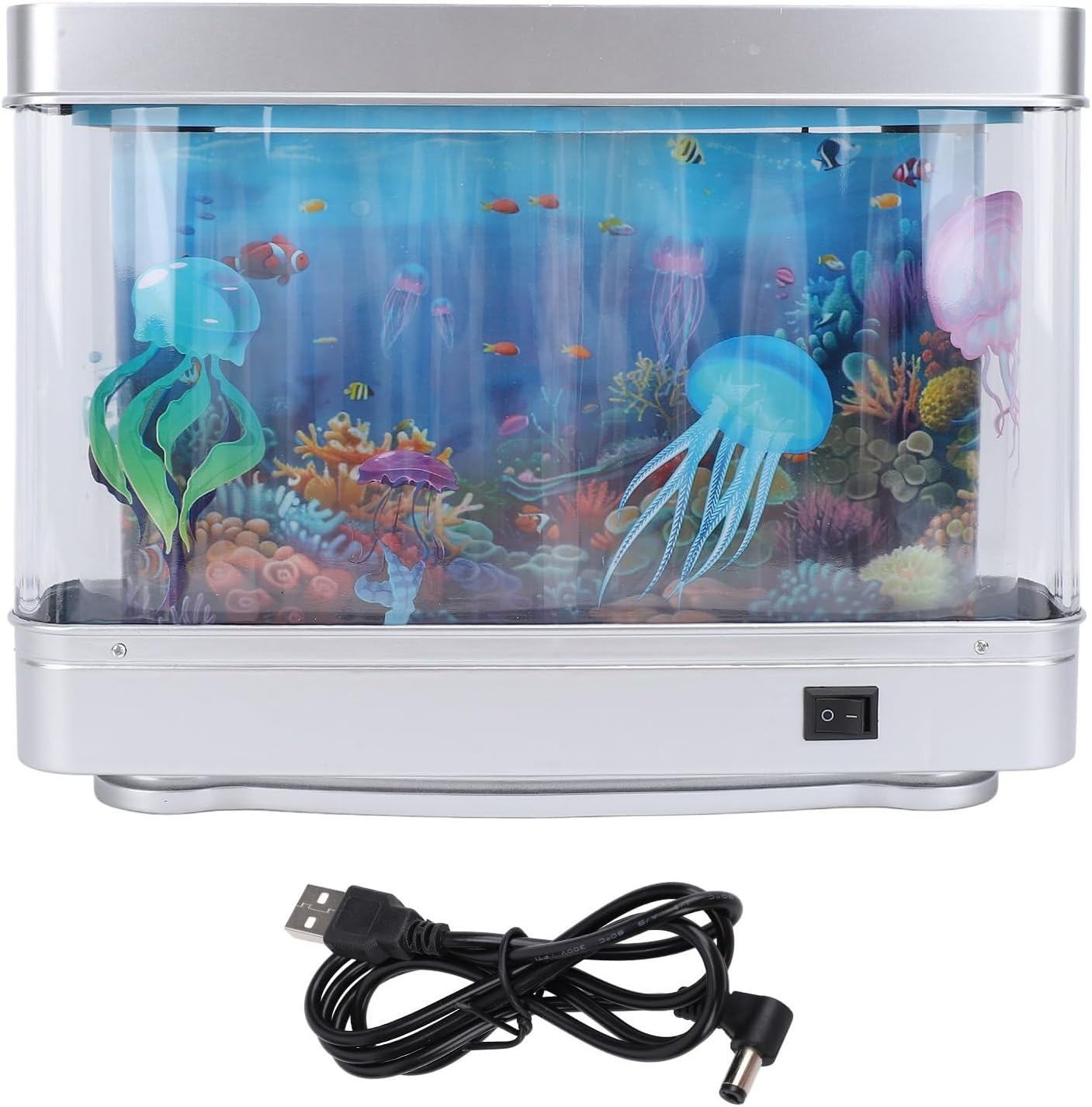 Tyenaza Fake Fish Tank Lamp with Moving Fish, LED White Light USB 5V Plug in Artificial Aquarium Lamp for Desktop Bedroom