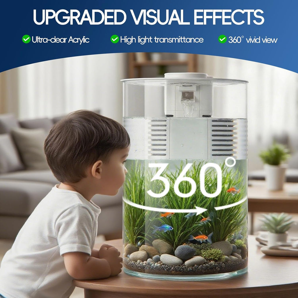 Smart Aquarium Fish Tank with Filter and Light (17 Color Choices), 3 Gallon Aquarium Starter kit, Self Cleaning Fish Tanks, 360 View Aquarium for Small Fish,Kids, Home, Office & Gifts