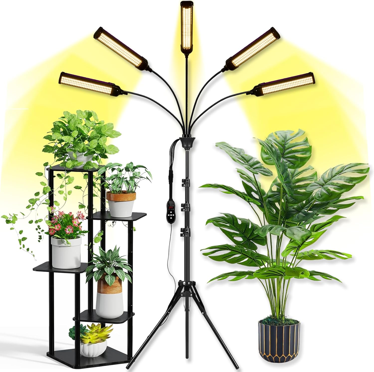 5 in 1 Grow Lights for Indoor Plants Full Spectrum, LED Grow Lights with Stand, Auto On/Off Timing 3/6/9/12/15/18H & 10 Brightness Levels Plant Growing Lamps for Indoor Plants.